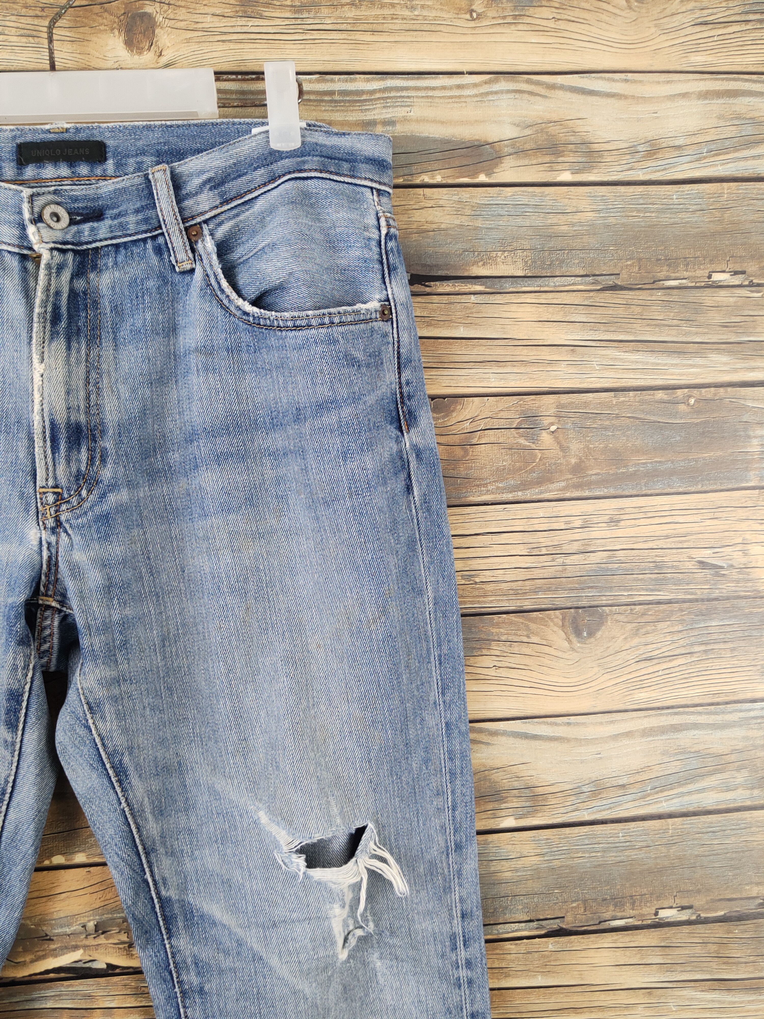 Japanese Brand Uniqlo fabric by kaihara Blue Distressed Ripped Jeans #W1871 Size US 34 / EU 50 - 5 Thumbnail