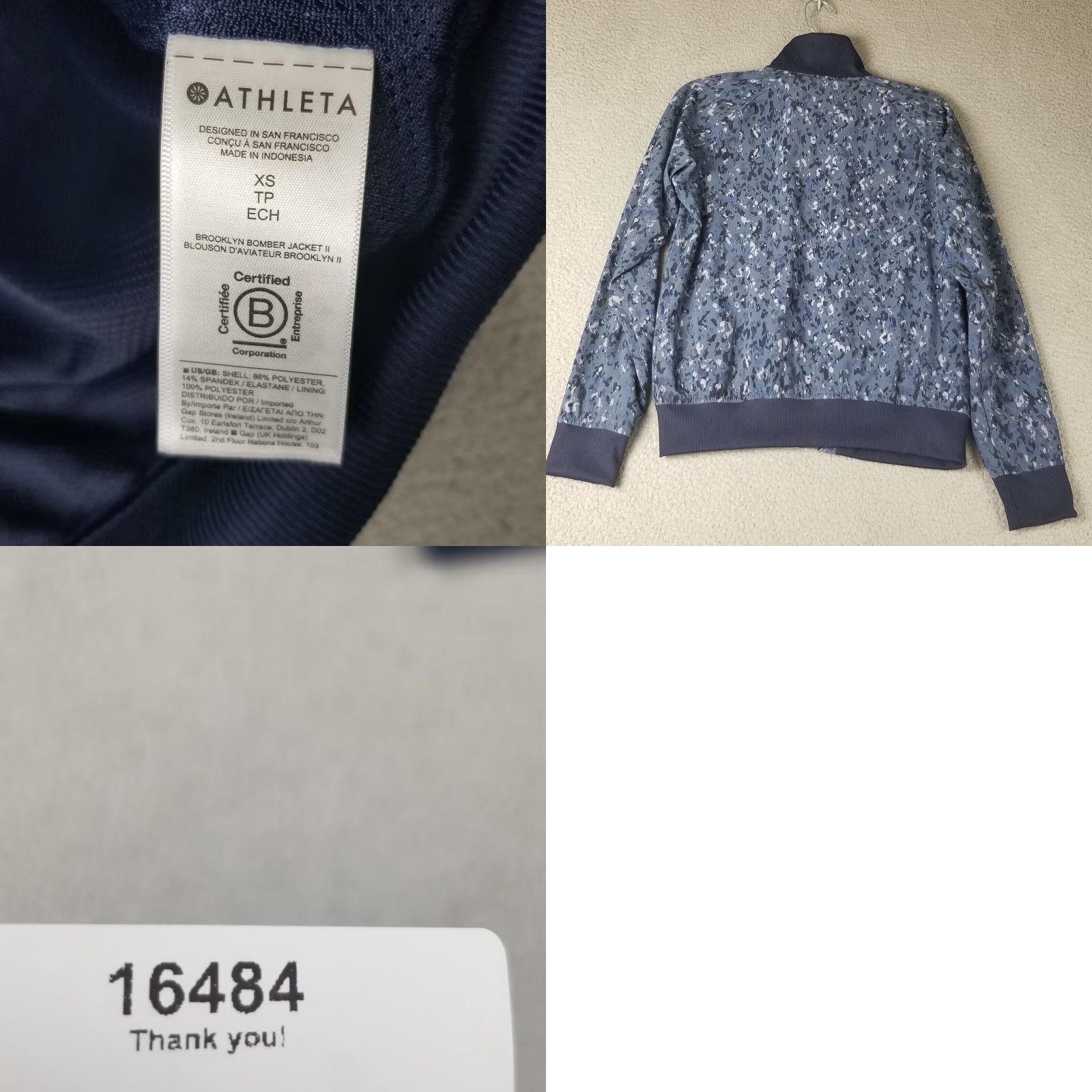 Athleta Athleta Jacket Womens XS Brooklyn Bomber Jacket II Blue Camo Full Zip - Regular Fit, Camouflage, Lightweight Activewear Jacket Size XS / US 0-2 / IT 36-38 - 8 Thumbnail