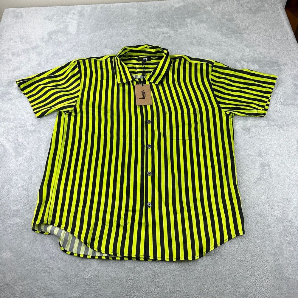 Stussy Stussy NWT 100% Silk Green/Black Striped Shirt Size Large M Size US L / EU 52-54 / 3 - 1 Thumbnail