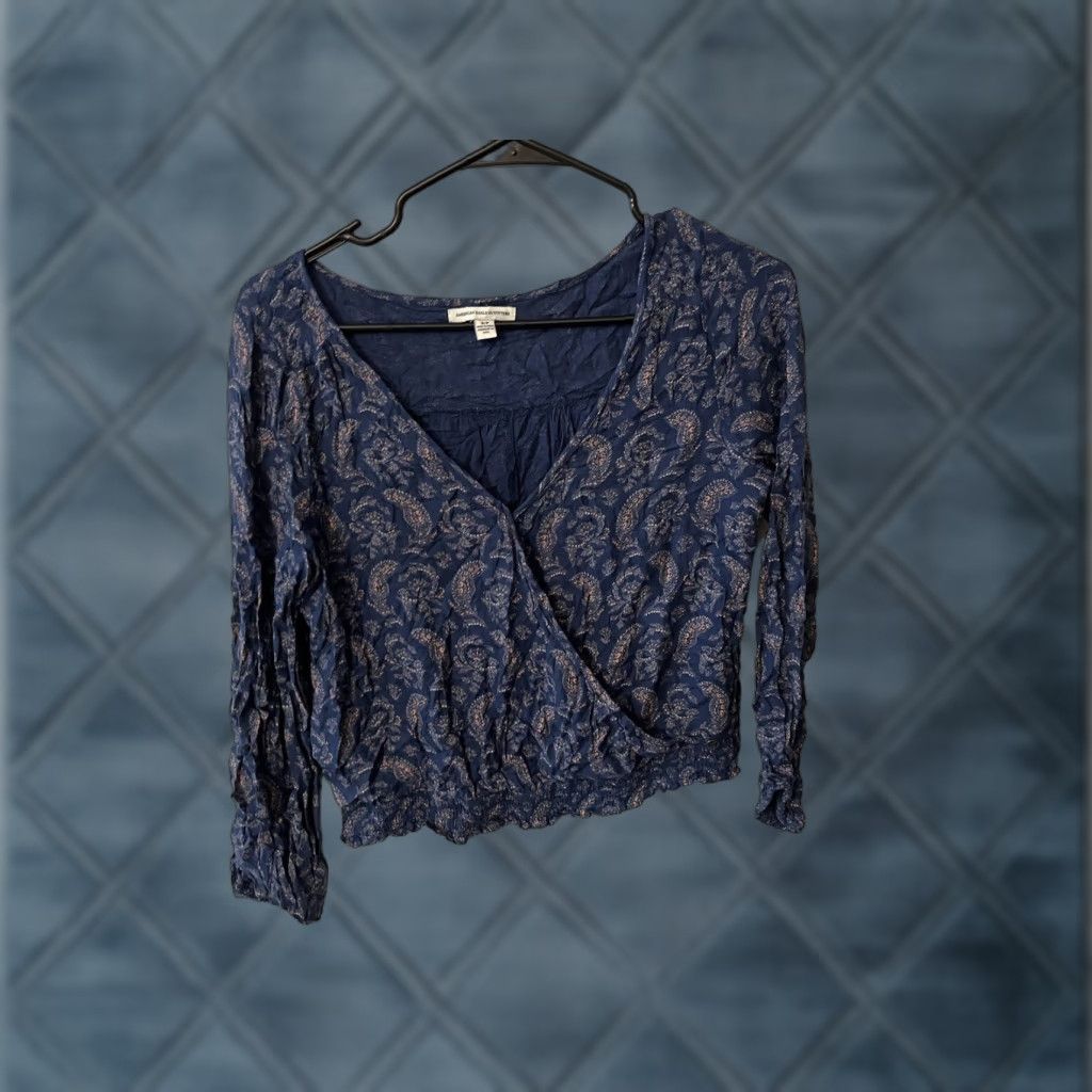 American Eagle Outfitters VINTAGE American Eagle Outfitters Blouse Shirt Paisley Long Sleeve Blue S Womens Size S / US 4 / IT 40 - 1 Thumbnail