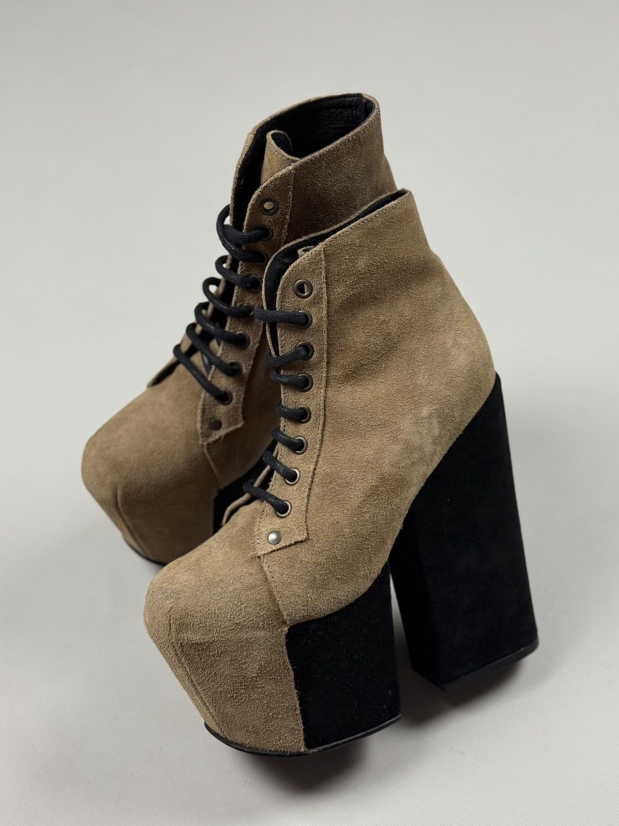 Jeffrey Campbell Avant-Garde Suede Block Heeled Platform Boots Shoes Size US 7 / IT 37 - 11 Thumbnail