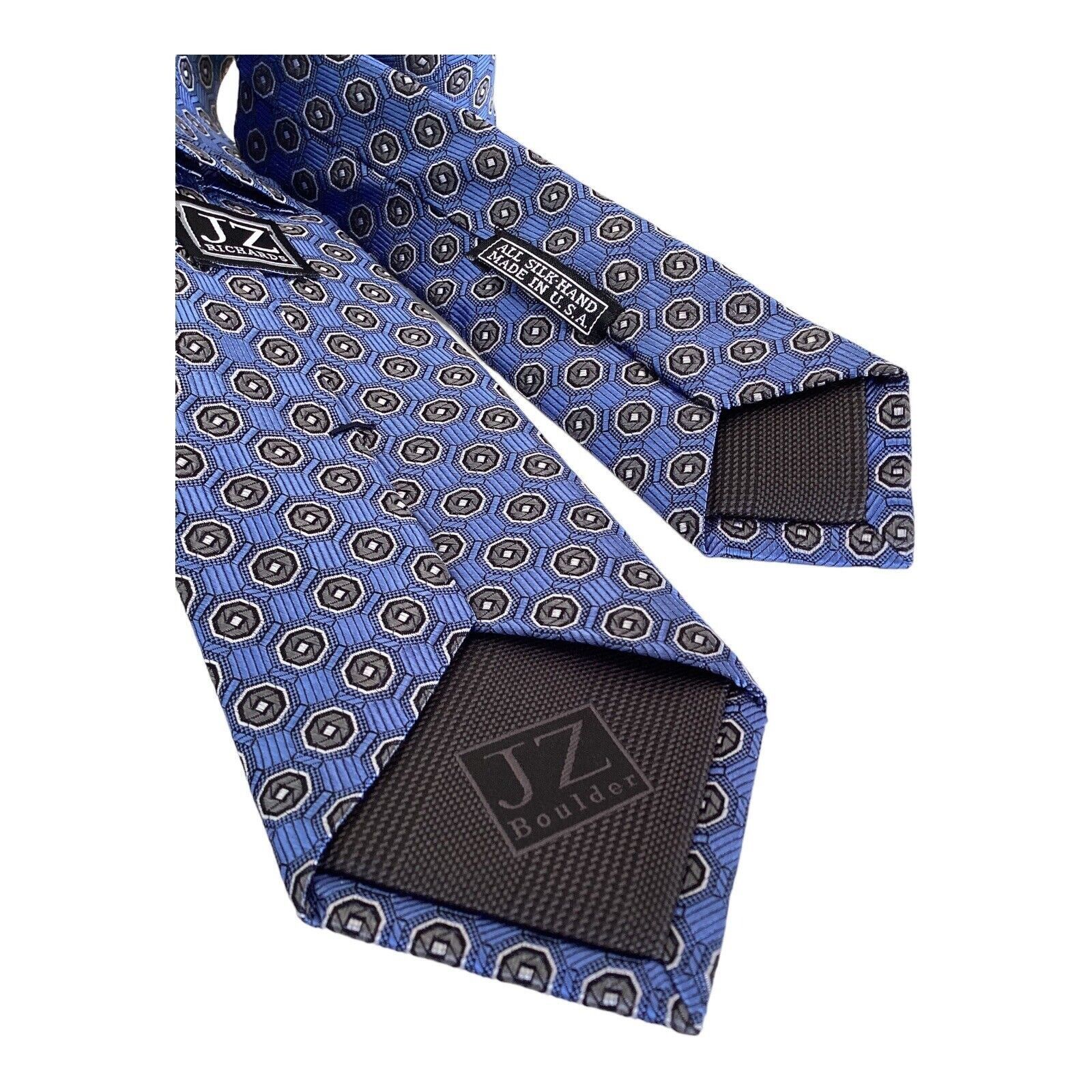 Other JZ RICHARDS Blue Geometric Luxury Silk Tie Hand Made In USA Size ONE SIZE - 4 Thumbnail