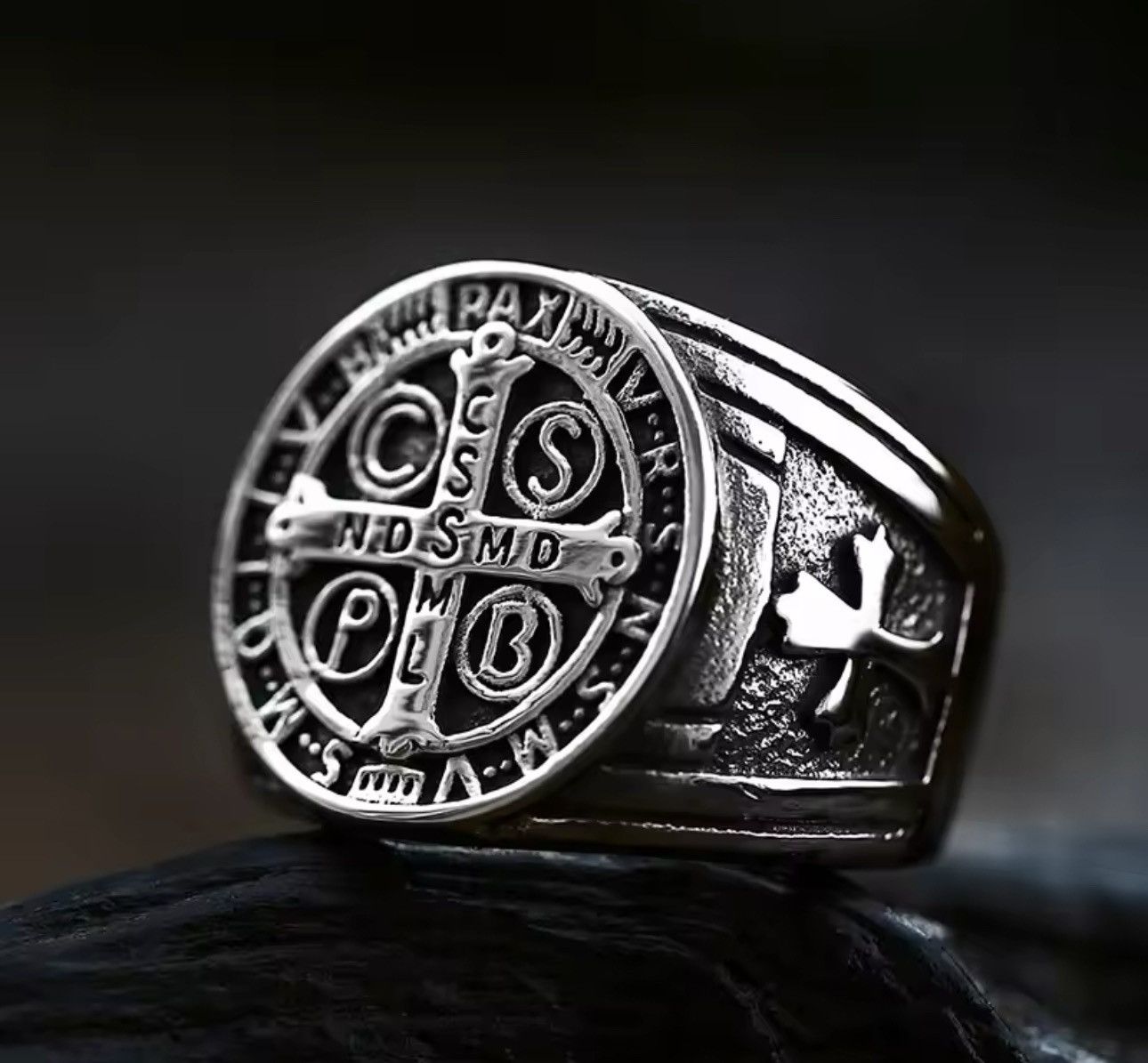 Jewelry Gothic Punk Vintage Cross Exorcism Stainless Steel Ring Size ONE SIZE - 3 Thumbnail