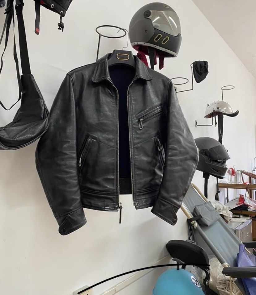 image of Freewheelers Mulholland Classic Motorcycle Leather Jacket in Black, Men's (Size Large)