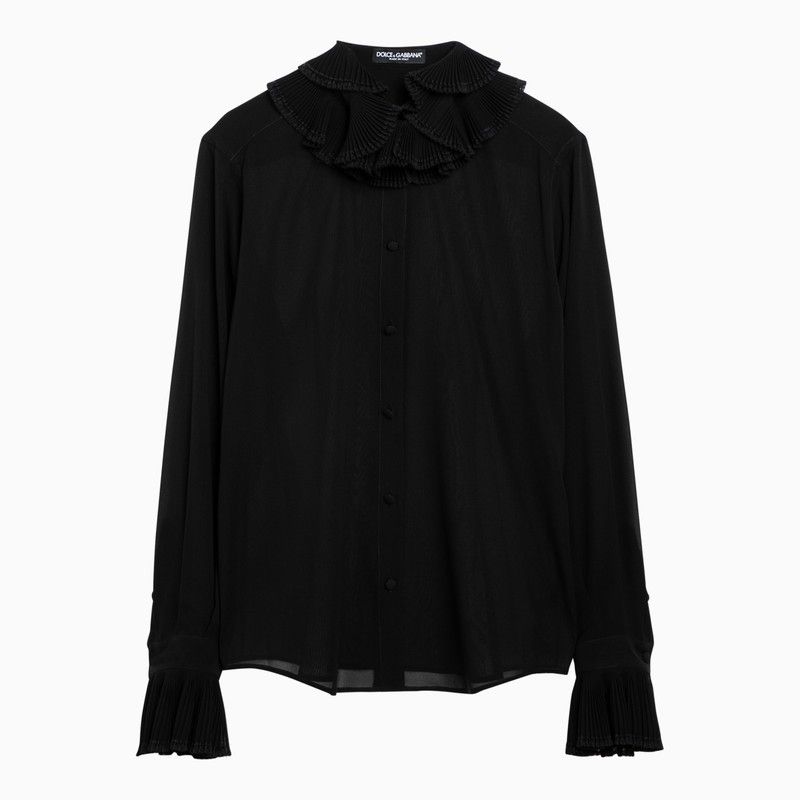 image of Dolce Gabbana Dolce&gabbana Black Silk Blend Shirt With Pleated Collar And Cuffs, Women's (Size Med