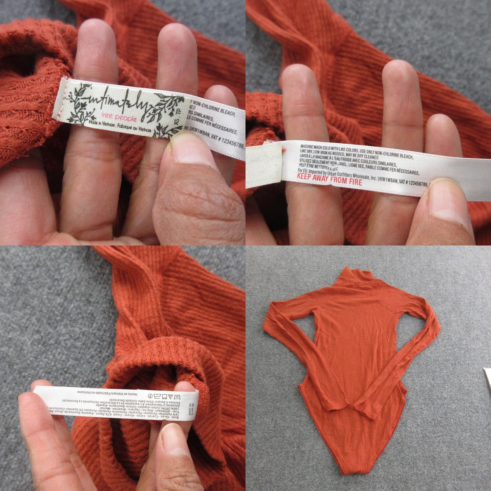 Free People Free People Bodysuit Womens Small Orange Ribbed Turtleneck Long Sleeve Stretch Size S / US 4 / IT 40 - 8 Thumbnail