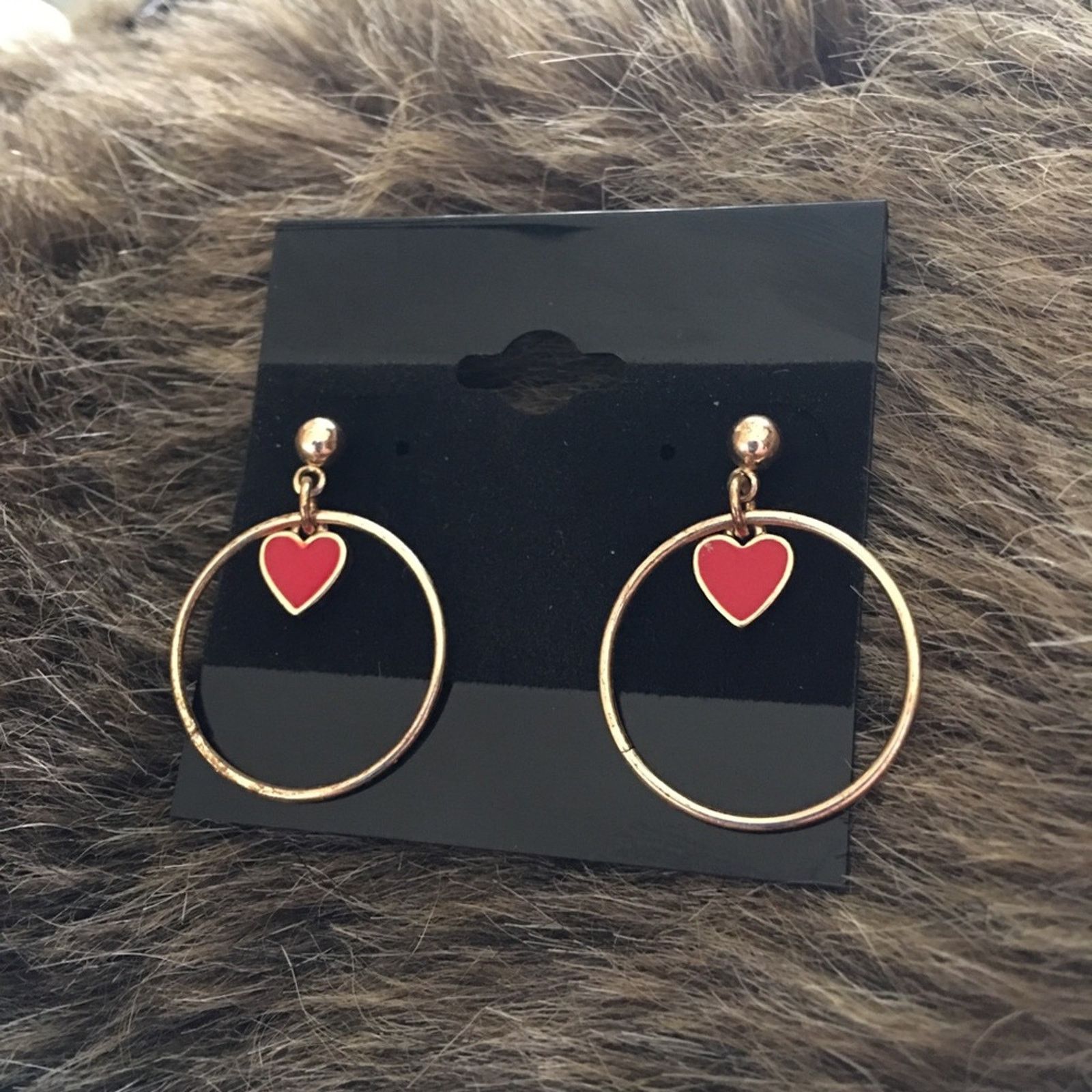 Vintage Vintage gold tone red enamel heart earrings Size ONE SIZE - 2 Thumbnail