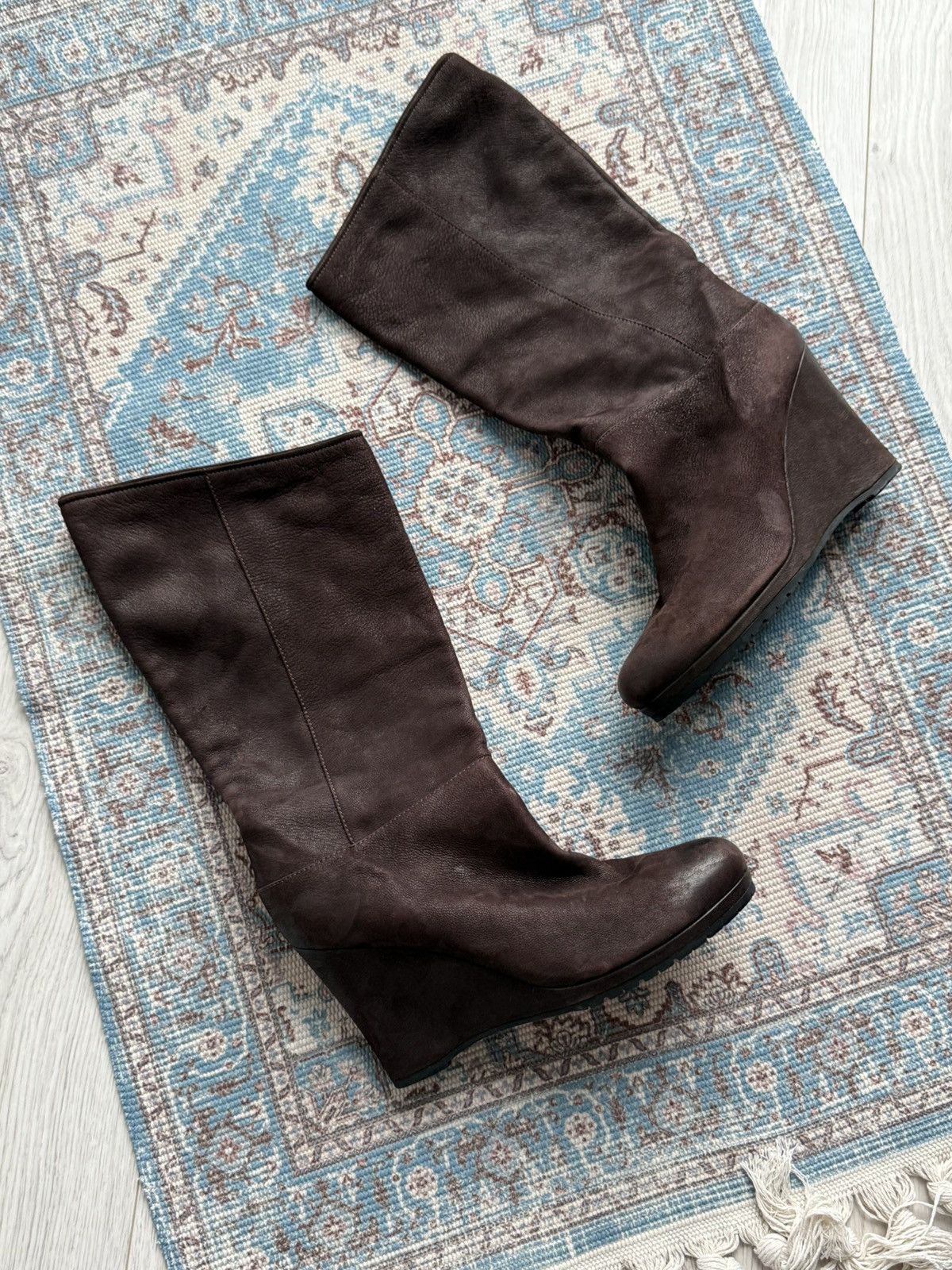 Prada Archive Prada 2000s Leather Knee Wedge Dark Brown Boots Sz41 Size US 11 / IT 41 - 1 Thumbnail