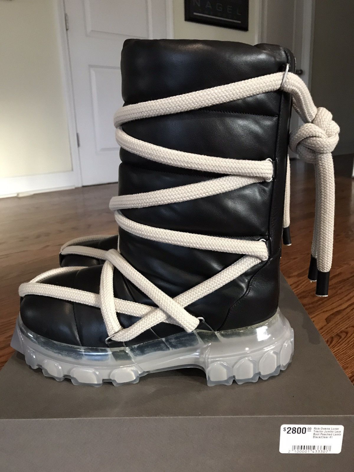 Rick Owens *NEW* RICK OWENS BLACK LEATHER LUNAR TRACTOR BOOTS 41 