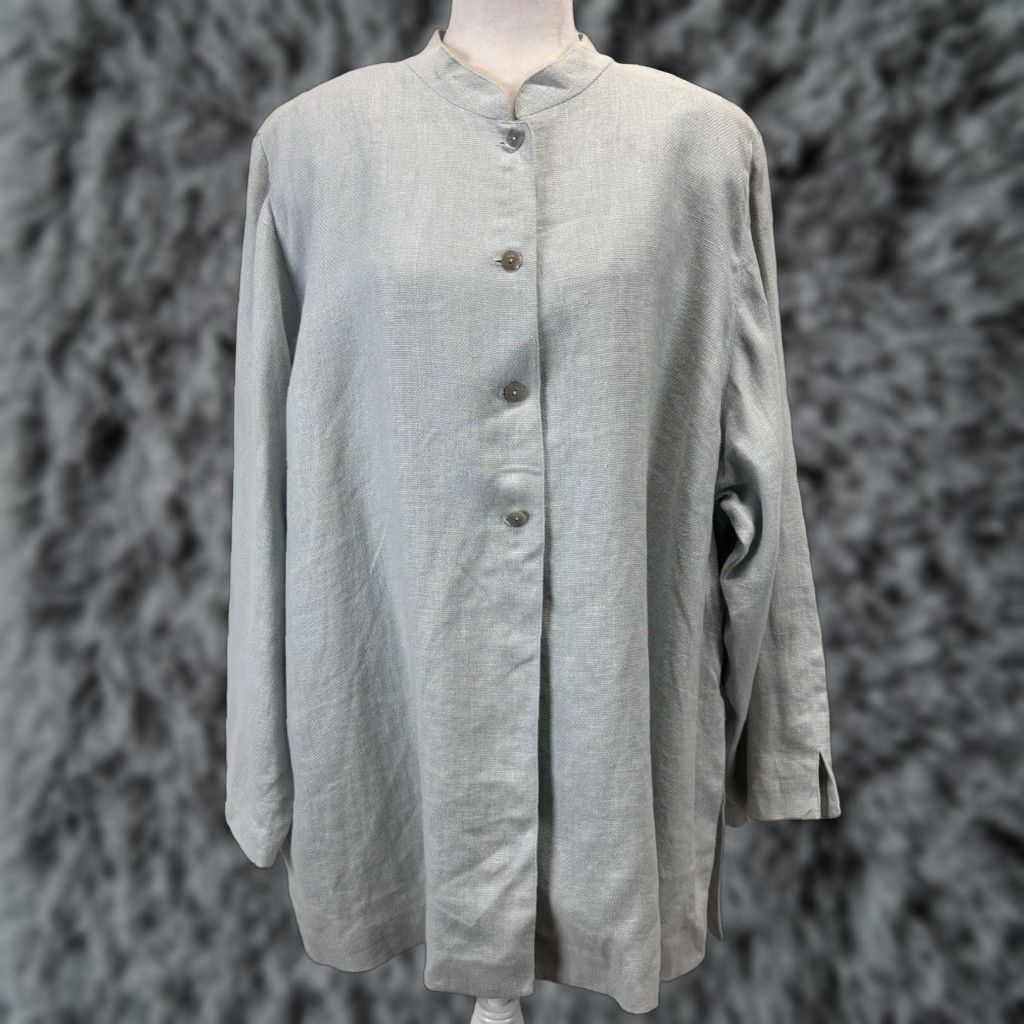 Ellen Tracy Ellen Tracy Women's Gray Blue 100% Linen Jacket Sz 22 Plus Size XXL Extra Large Size 3XL / US 20-22 - 1 Thumbnail