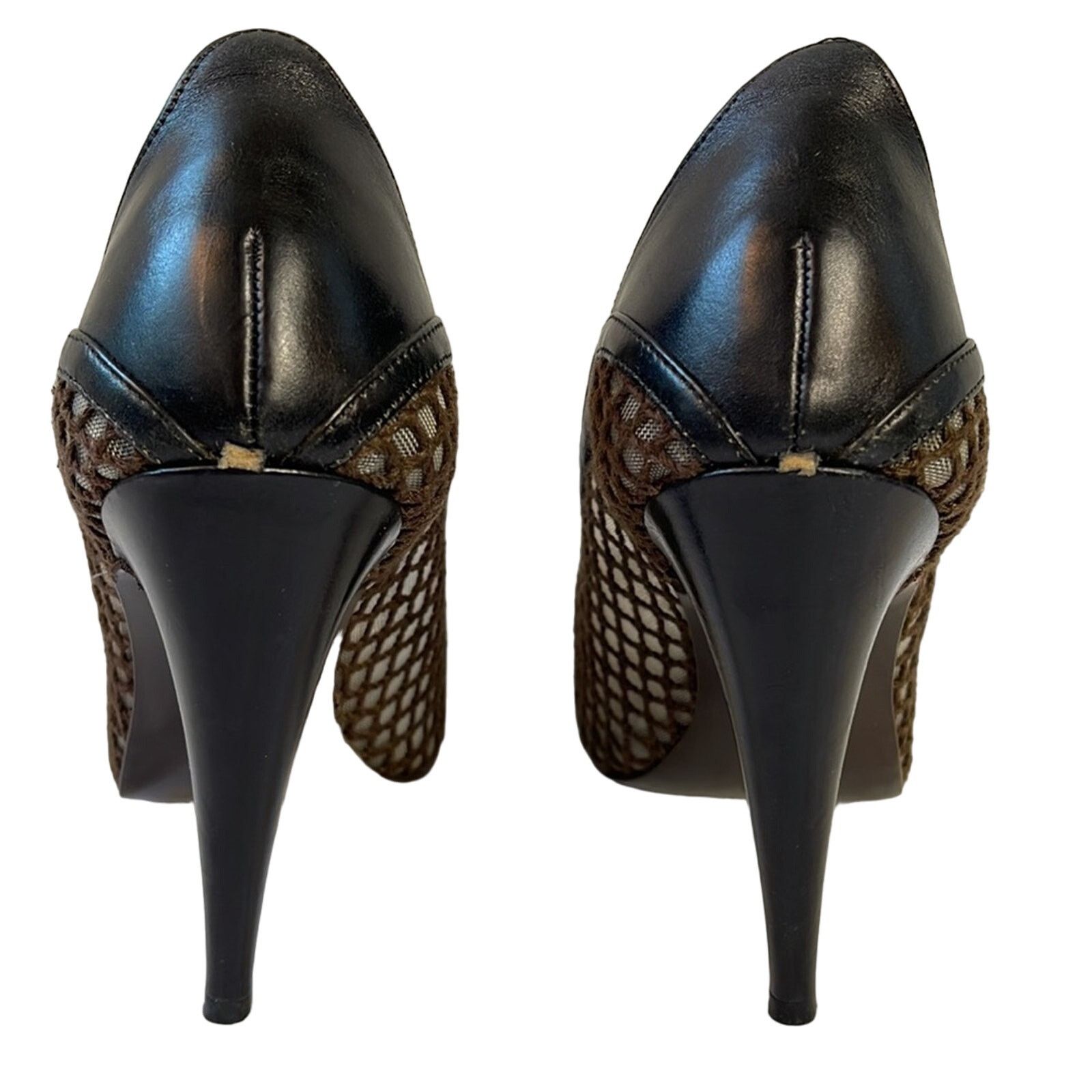 Other Guillaume Hinfray Espresso Brown Fishnet Heels Size 6.5/37 Size US 6.5 / IT 36.5 - 6 Thumbnail