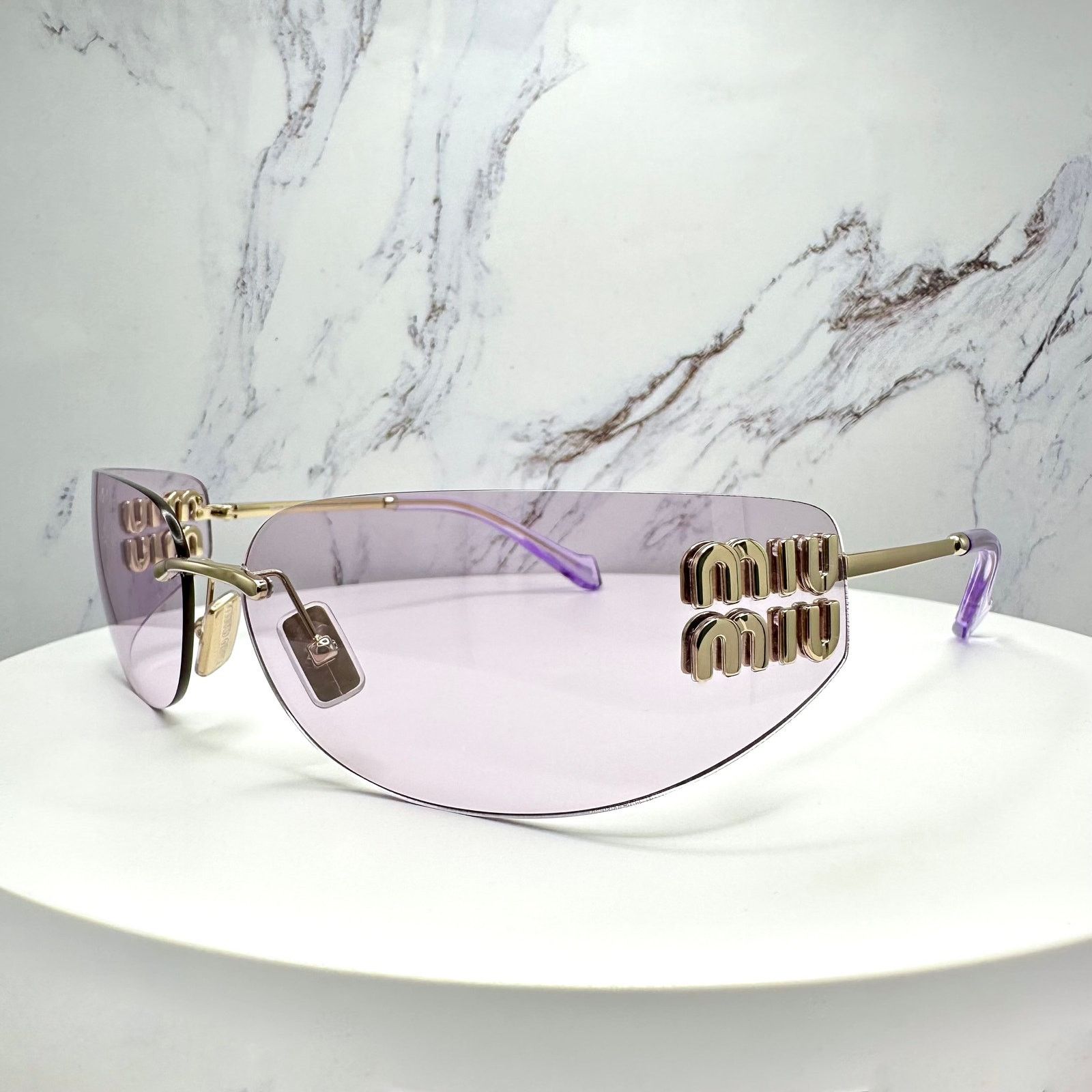 New MIU MIU Sunglasses Gold Pink Wrap AUTHENTIC Runway 2025