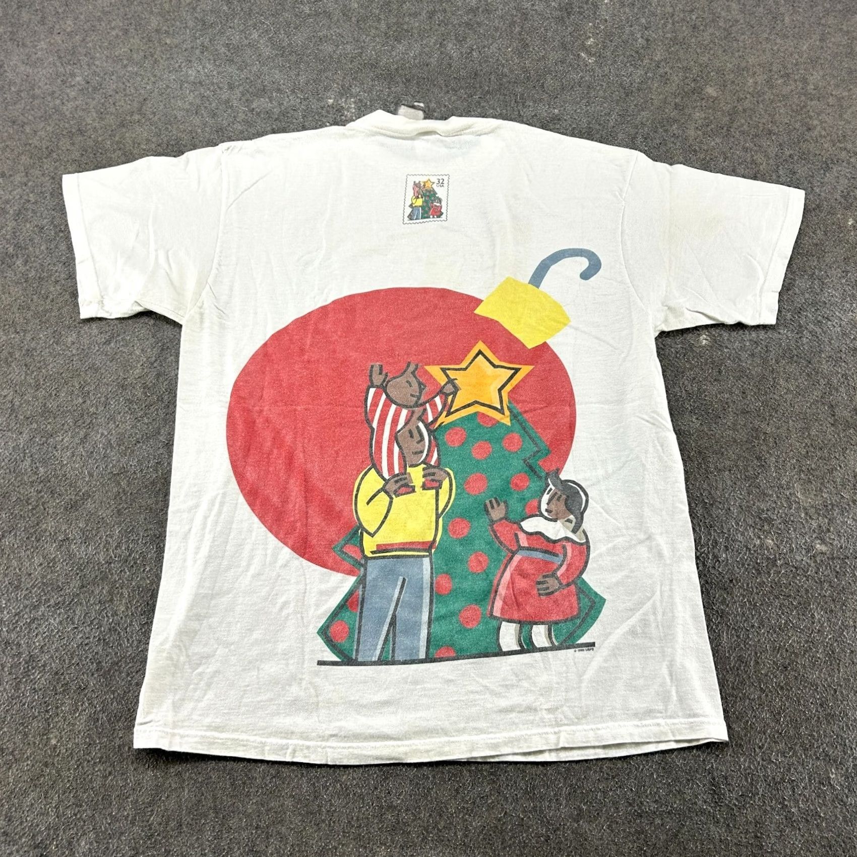 Tultex VINTAGE Santa Claus Shirt Mens XL White 90s Christmas Tultex Cotton Short Sleeve Crew Neck Swoosh Logo Reflective Machine Washable Size US XL / EU 56 / 4 - 4 Thumbnail