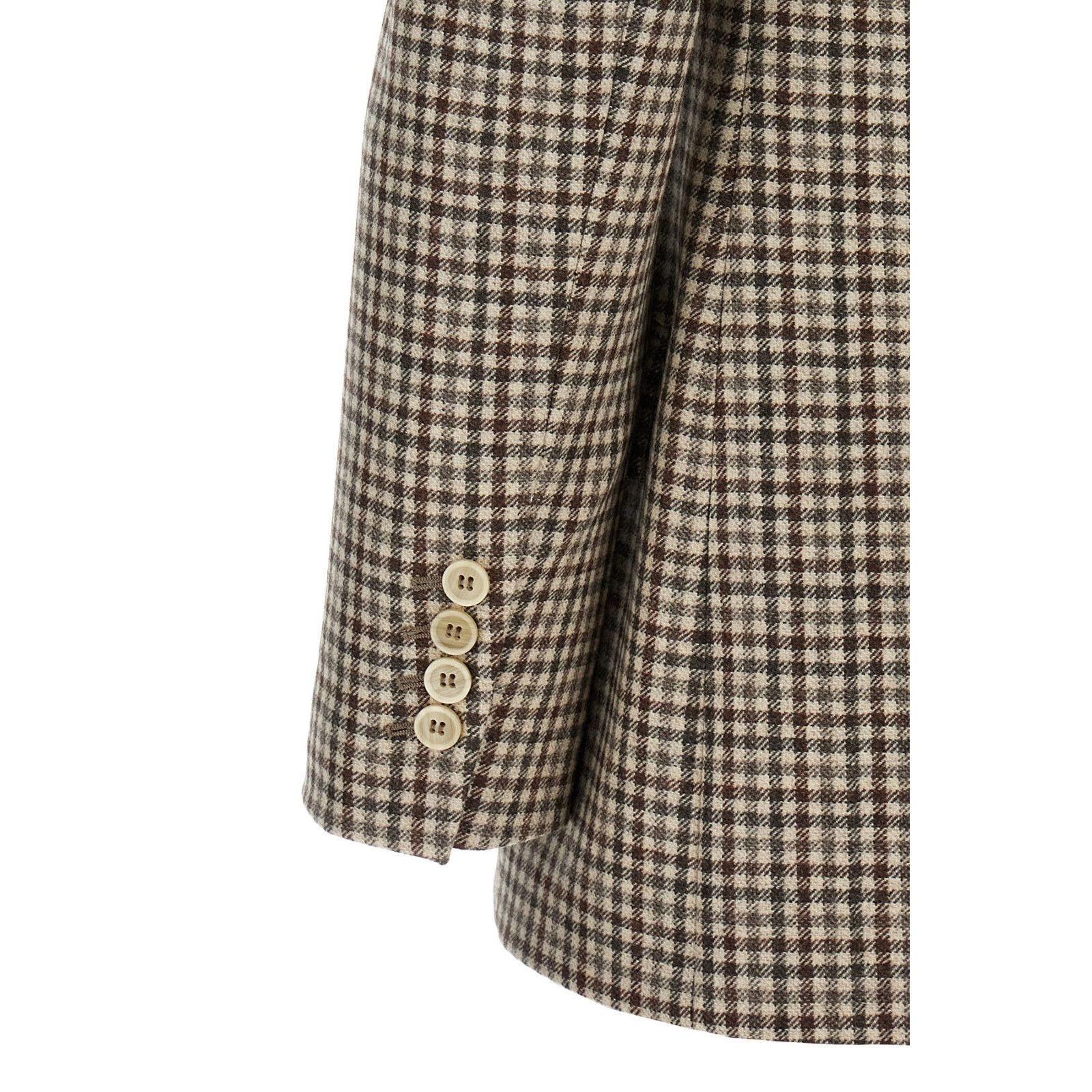 Brunello Cucinelli BRUNELLO CUCINELLI $6100 Beige Check Wool Blazer Jacket New Size M / US 6-8 / IT 42-44 - 4 Thumbnail