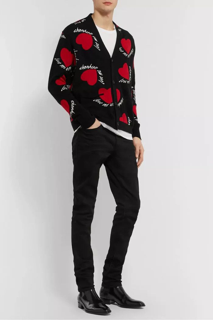 Amiri o1wfsh0625 Cashmere Cardigan with Hearts Print in Black Size US L / EU 52-54 / 3 - 2 Thumbnail