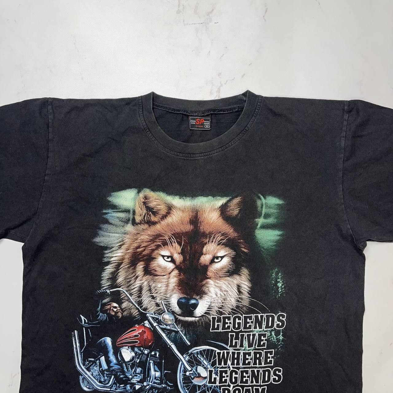 Gildan Vintage Wolf Biker T-Shirt Legends Live Where Motorcycle XL Size US XL / EU 56 / 4 - 4 Thumbnail