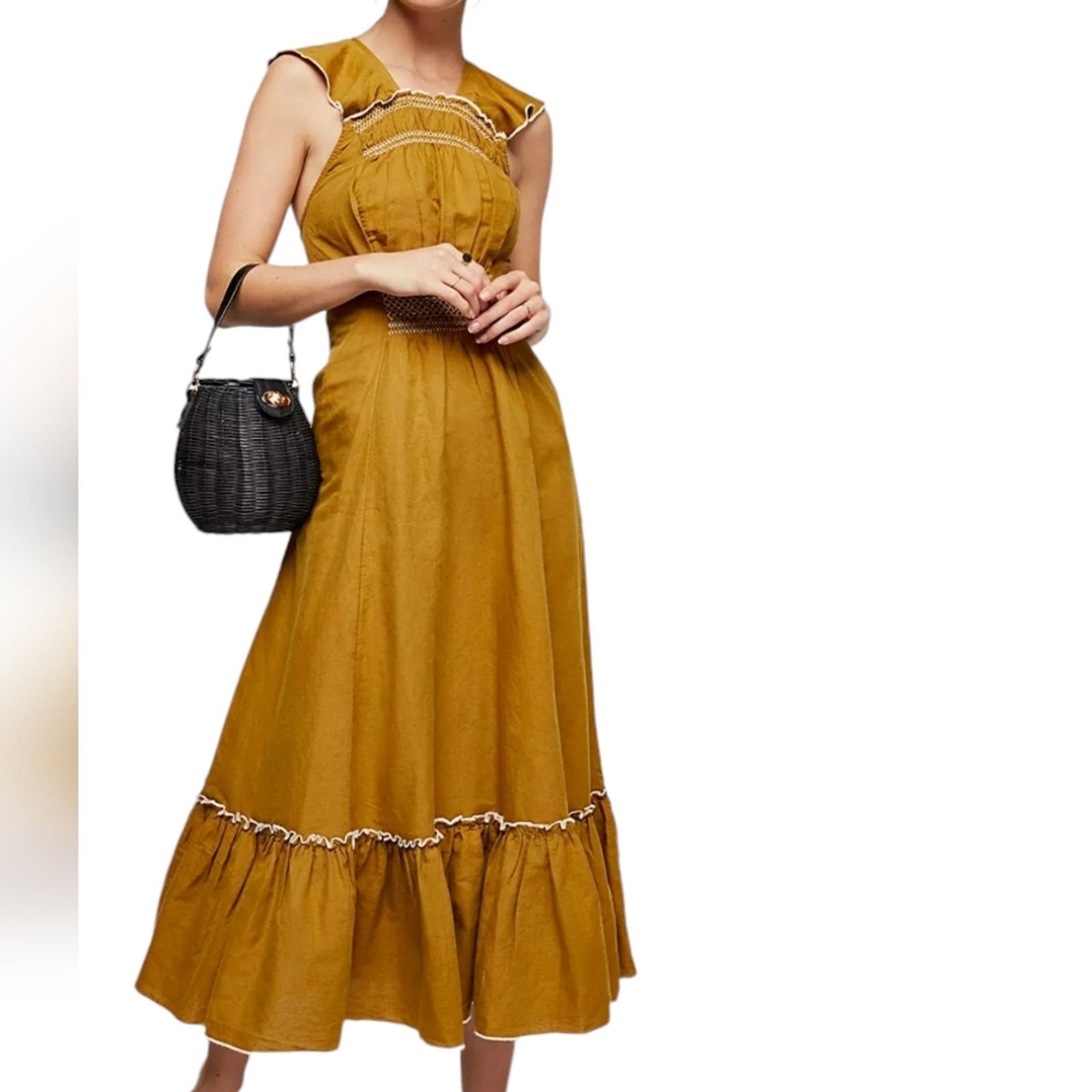Free People Free People Anika Midi Linen Dress Small Size S / US 4 / IT 40 - 1 Thumbnail