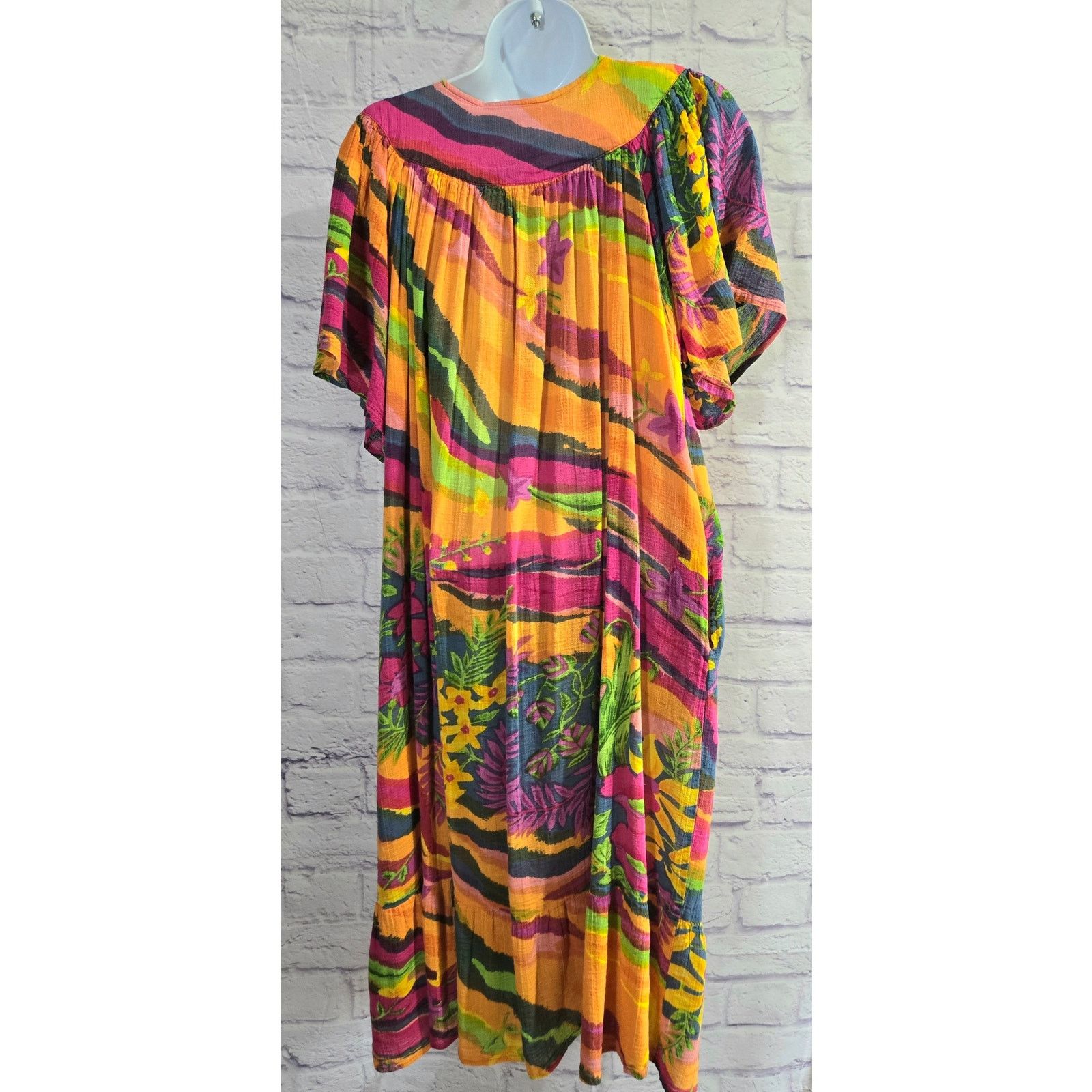 Other Serengeti Orange Pink Multicolor Smocked Maxi Dress L Flowy Size L / US 10 / IT 46 - 4 Thumbnail