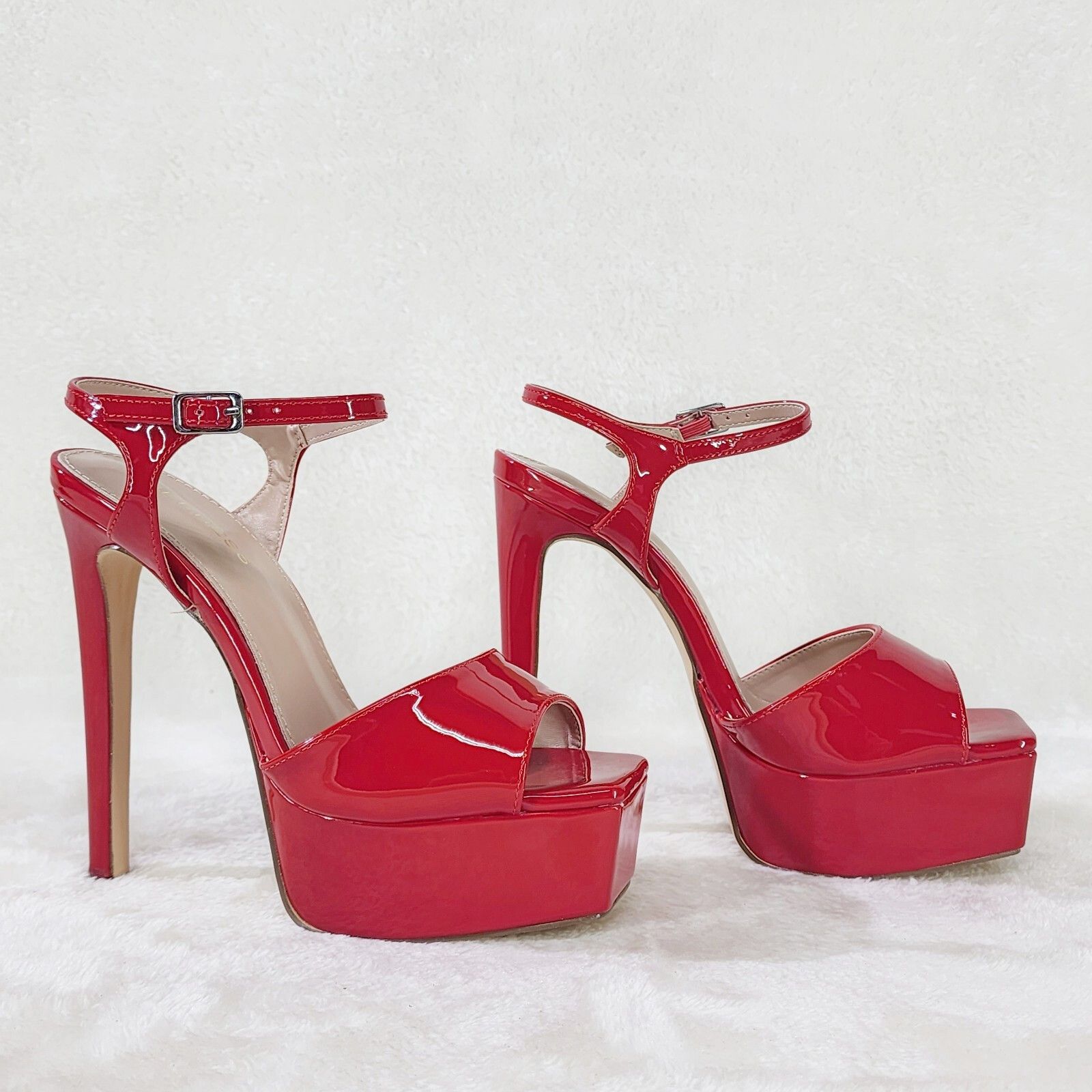 Other Gwen Glossy Red Patent Platform Open Toe 6" Stiletto High He Size US 7 / IT 37 - 2 Thumbnail