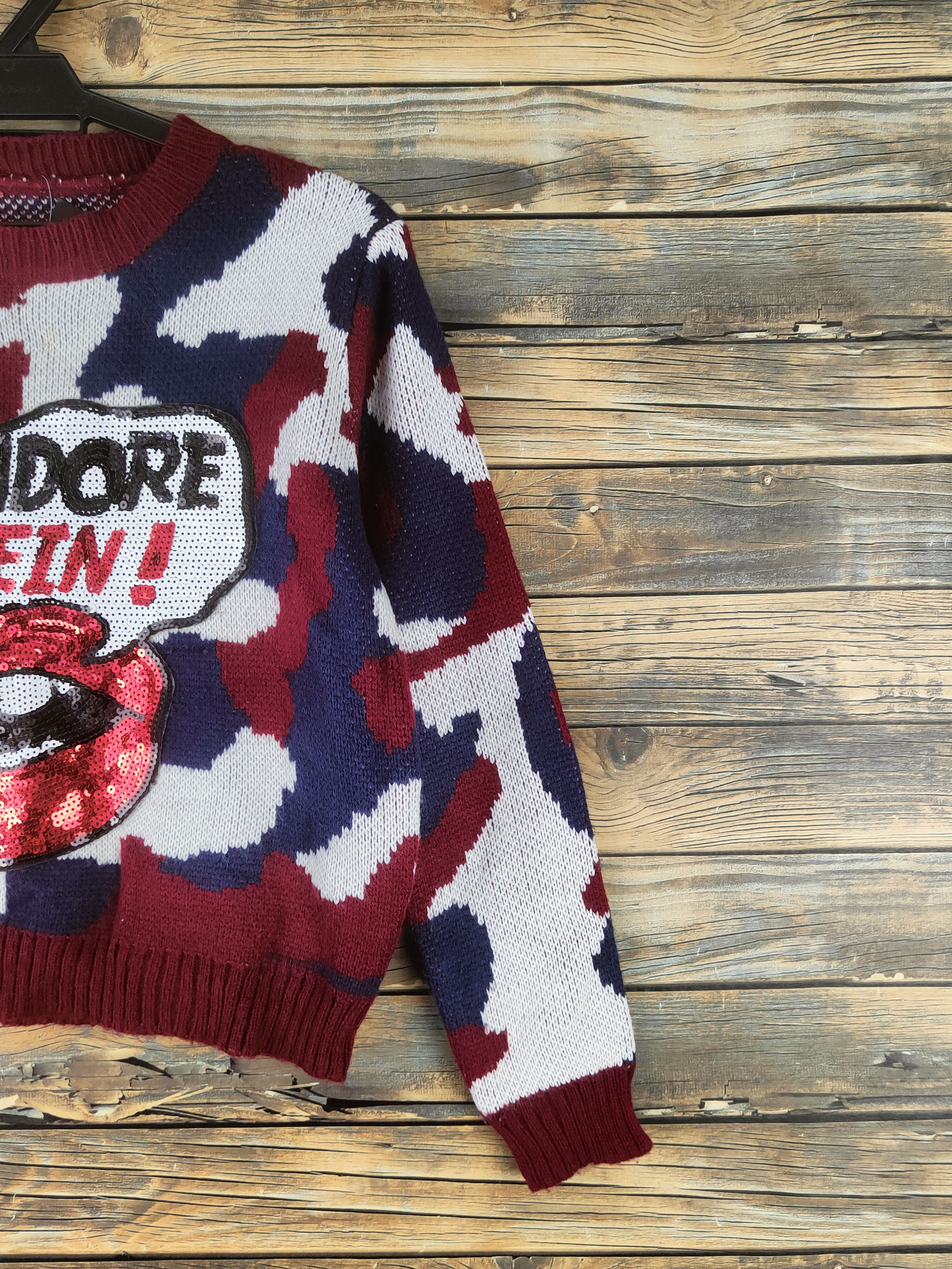 Japanese Brand DL J'adore Plein Maroon White Knitwear Crop Tops# 46-131 Size S / US 4 / IT 40 - 5 Thumbnail