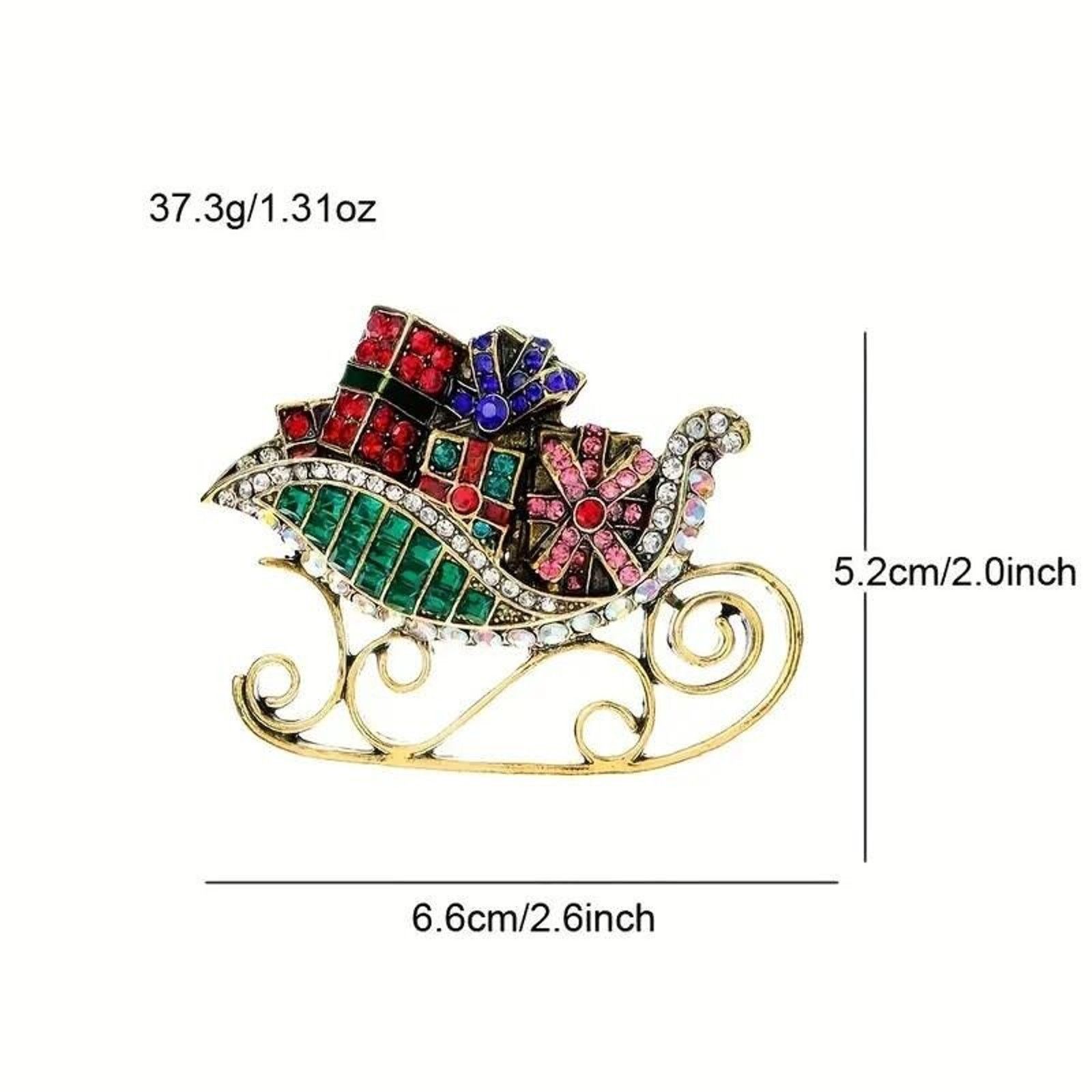 Other Christmas Sleigh Brooch • Red Green White Blue Pink AB's Size ONE SIZE - 4 Thumbnail