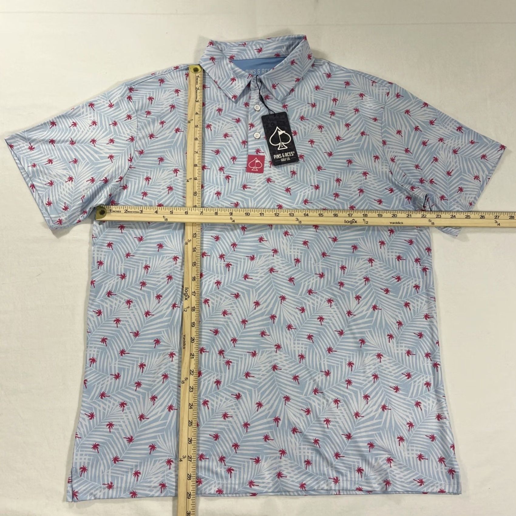 Vintage Pins & Aces Golf Polo Shirt XL Blue Palm Flower Mock-Up? Size US XL / EU 56 / 4 - 2 Thumbnail