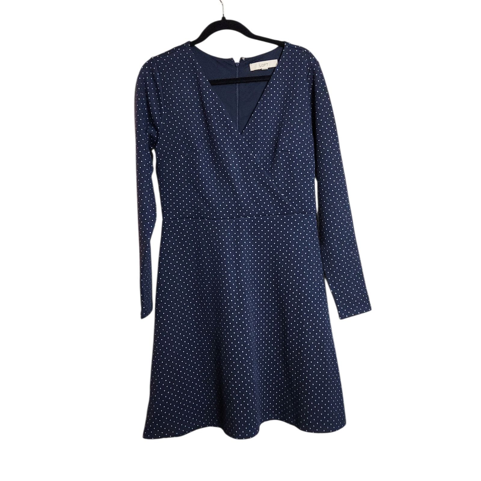 Loft LOFT Blue and White Polka Dot Faux Wrap Midi Dress - Size 8 Size M / US 6-8 / IT 42-44 - 1 Thumbnail
