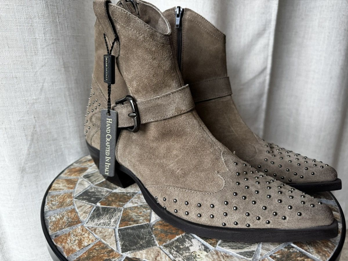Emanuele Crasto Studded Taupe Suede Boots — Made in Italy