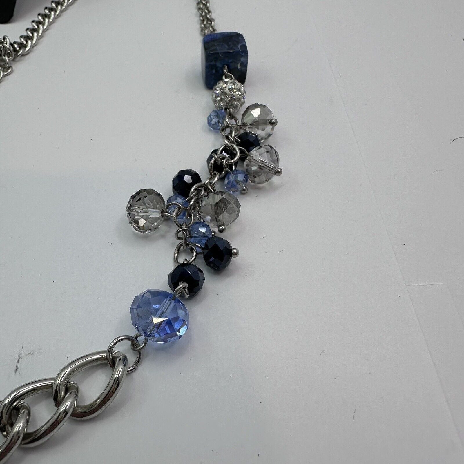 Other Long Black Clear Blue Glass Beads Silver Tone Chain Necklace Size ONE SIZE - 10 Thumbnail