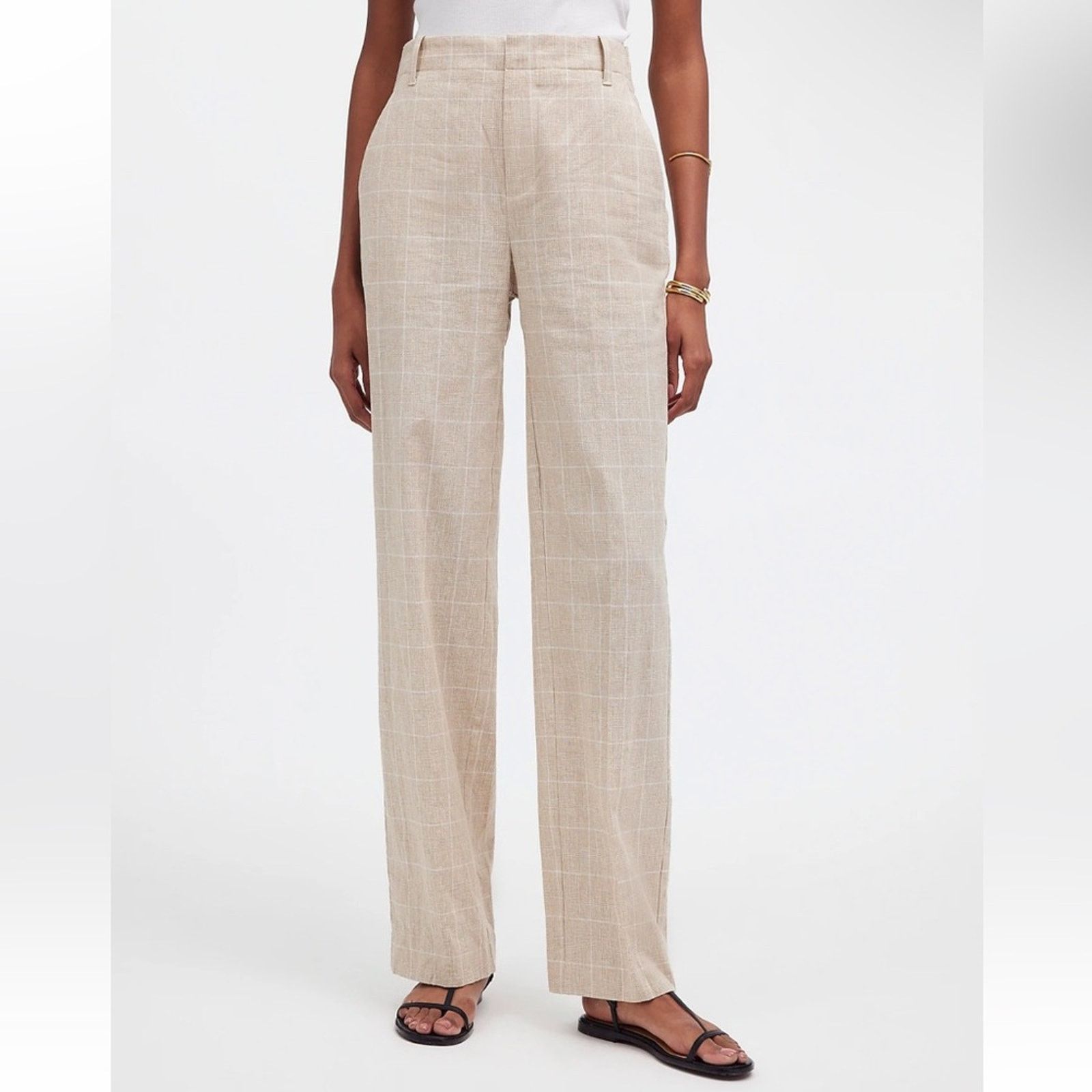 Madewell Madewell Mid-Rise Straight Leg Pants in Plaid Linen Blend Size 28" / US 6 / IT 42 - 1 Thumbnail