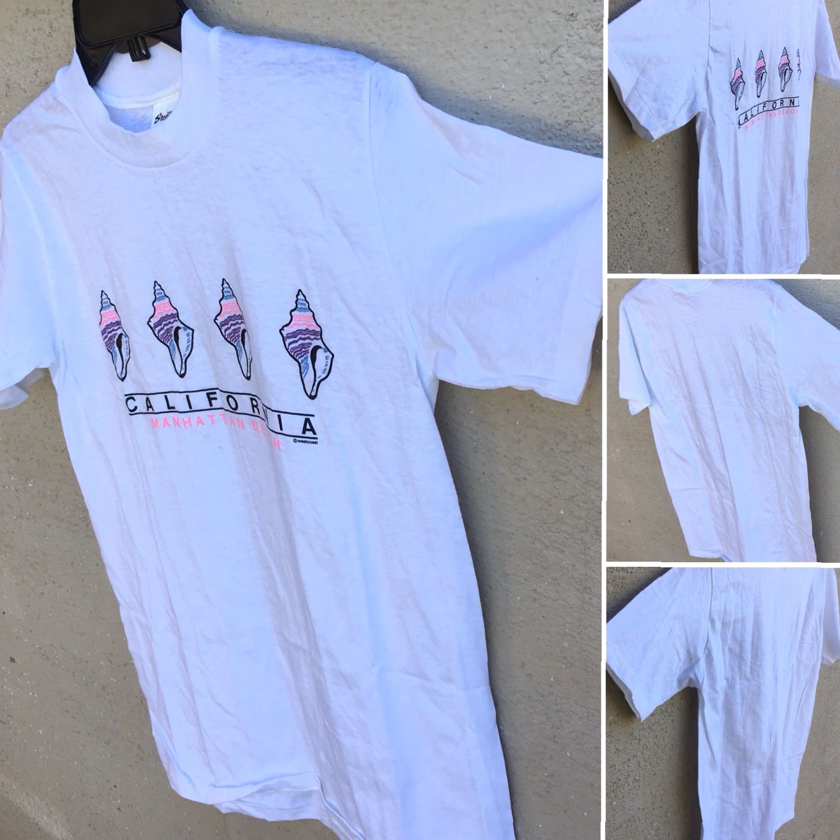 Vintage VINTAGE California Manhattan Beach T-Shirt Stedman M 38-40 White Graphic Tee Mens 1980s/1990s Size US M / EU 48-50 / 2 - 3 Thumbnail