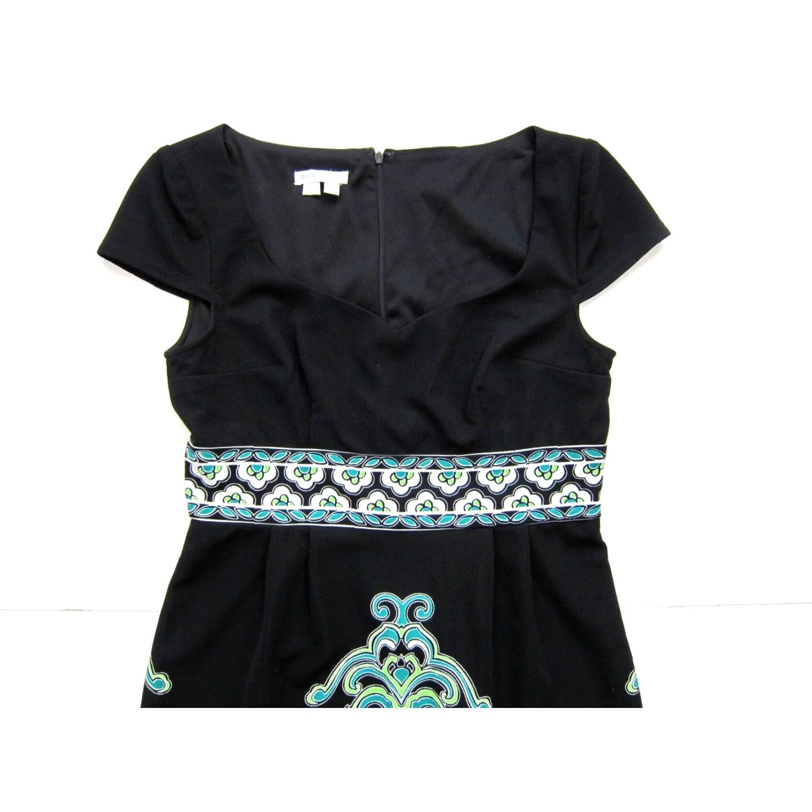 Vintage VINTAGE London Times Black Green Floral Paisley Cap Sleeve Sheath Shift Dress Women 8 Size M / US 6-8 / IT 42-44 - 3 Thumbnail