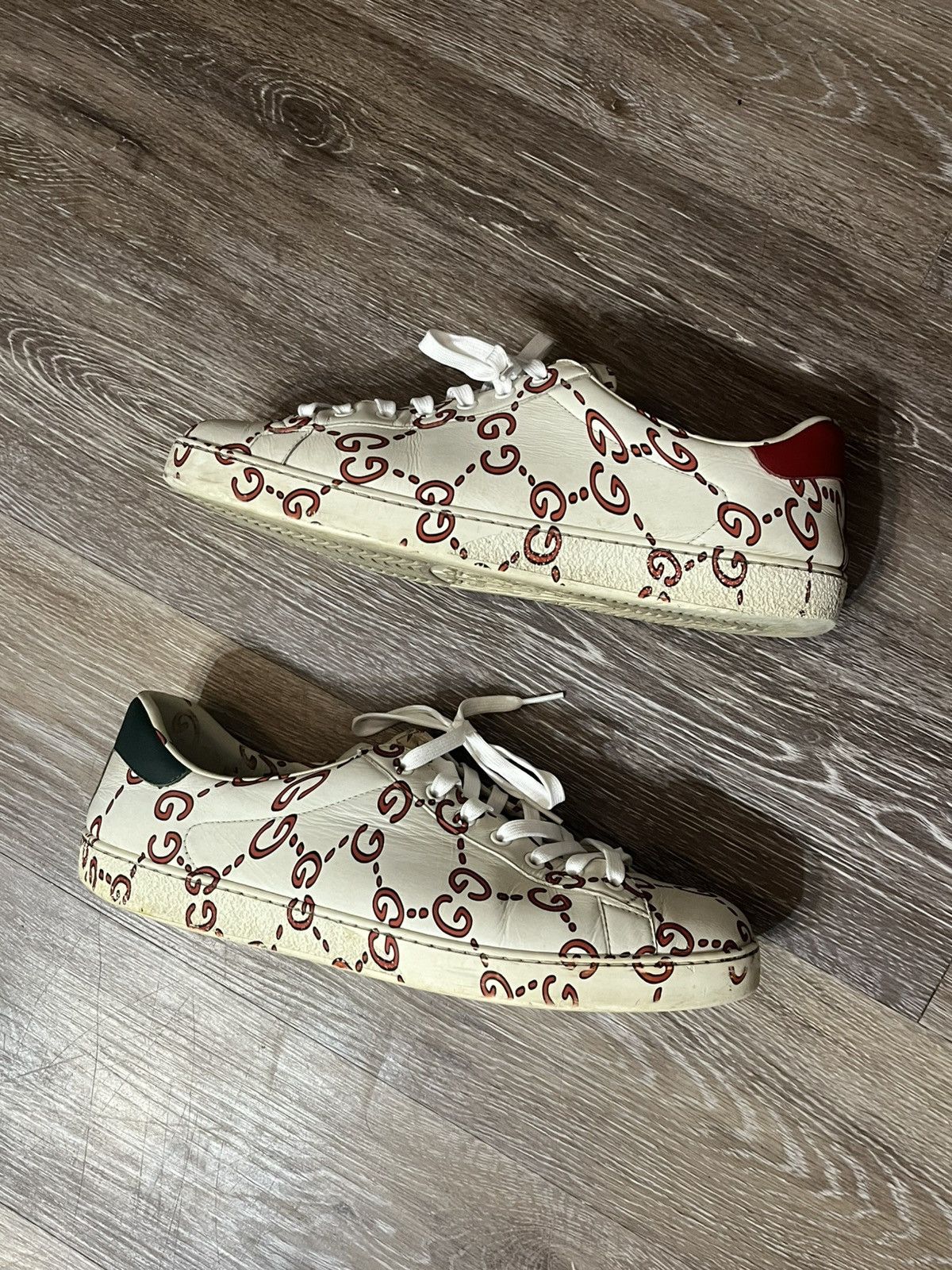 Gucci Gucci Ace White/RedMonogram Sneakers Red/Green Heel Size US 12 / EU 45 - 4 Thumbnail