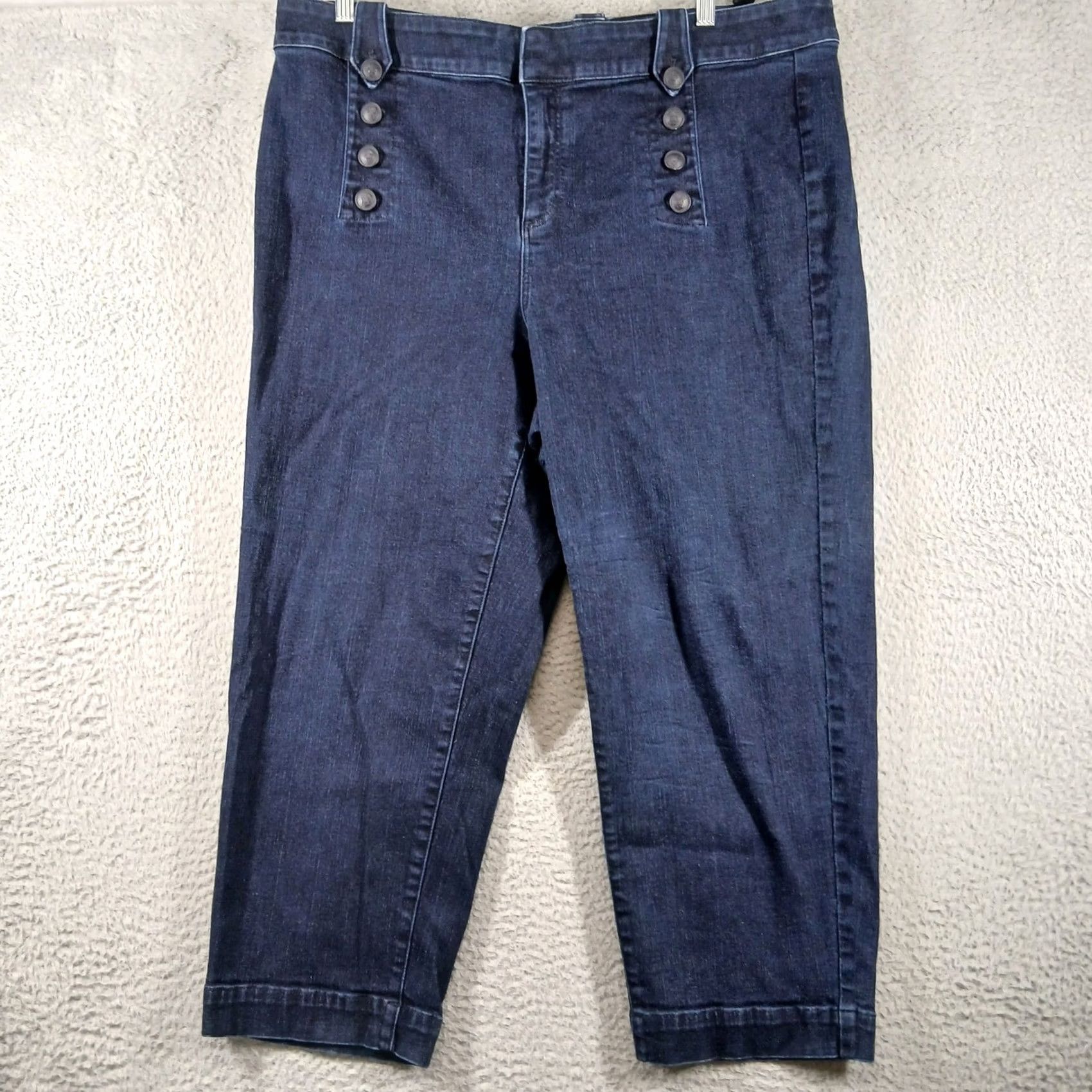 Talbots VINTAGE? No. Talbots Sailor Jeans Womens 20W Dark Wash Cropped Button Front Trousers Size 42" / US 20 - 2 Thumbnail
