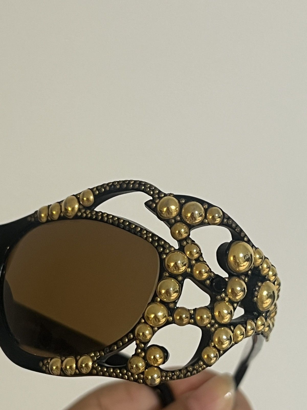 Emmanuelle Khanh Vintage Emmanuelle Khanh Golden Studded Sunglasses Size ONE SIZE - 12 Thumbnail
