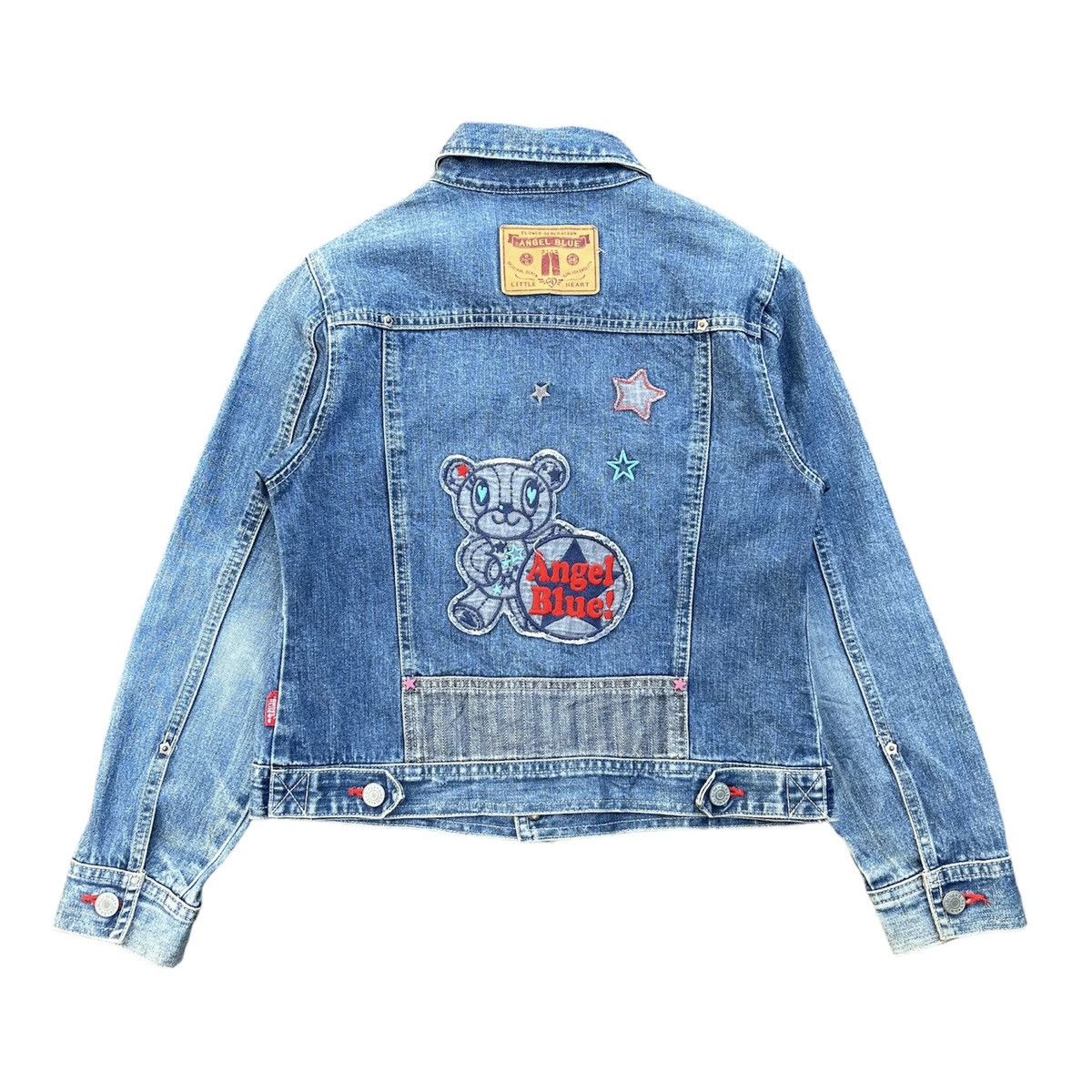 Angel Blue × Hysteric Glamour × Japanese Brand 🇯🇵 2000s Angel Blue Iconic Patchworks Logo Denim Jacket Size S / US 4 / IT 40 - 1 Thumbnail