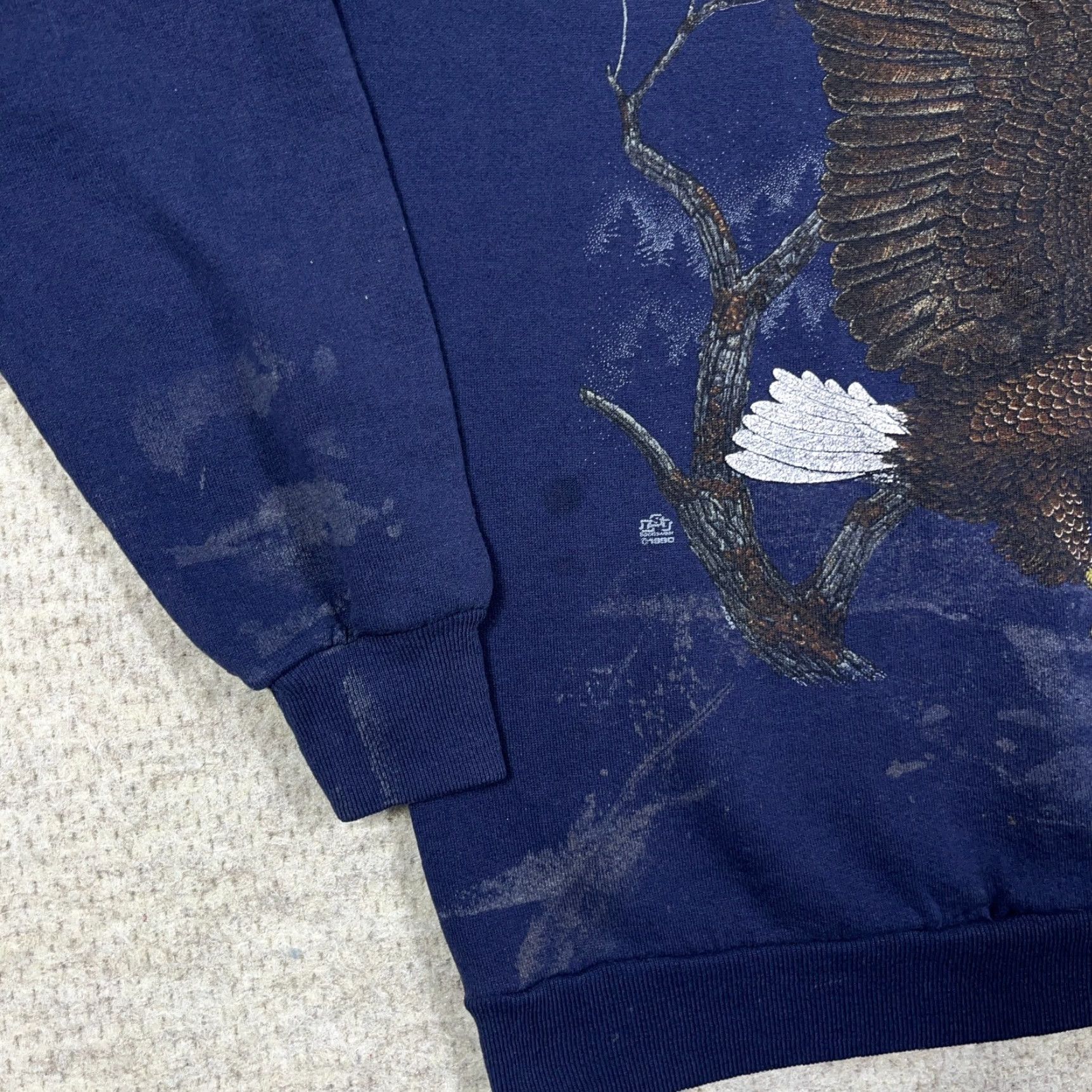 Jerzees Vintage Jerzees Blue Crewneck Sweatshirt Men L Indoor 90s USA Nature Graphic Print Bald Eagle, Faded Grunge, Classic Retro 80s 90s Shirt Mens Size US L / EU 52-54 / 3 - 4 Thumbnail
