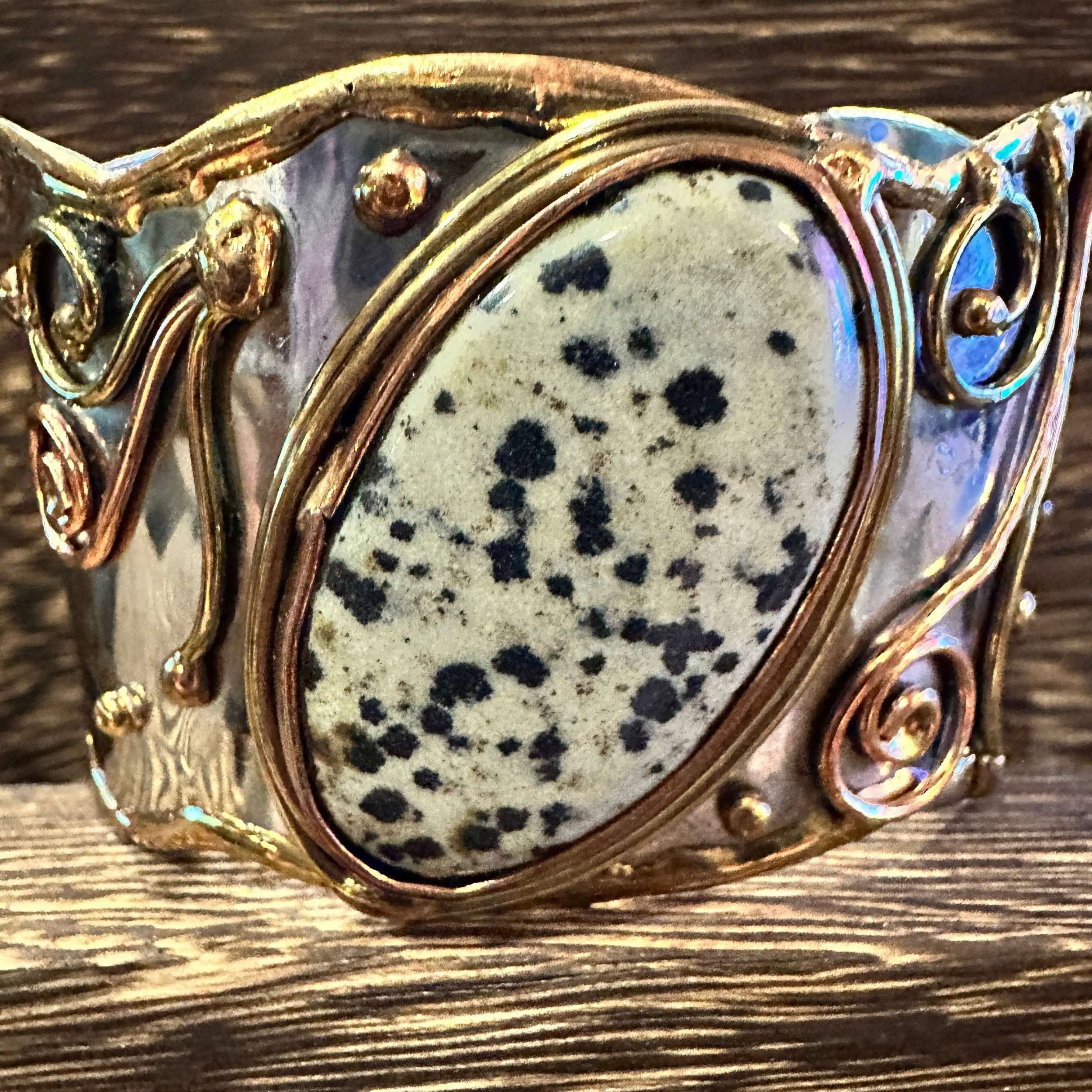 Other Unique Adjustable Cuff Bracelet with Dalmation Jasper and Mi Size ONE SIZE - 3 Thumbnail
