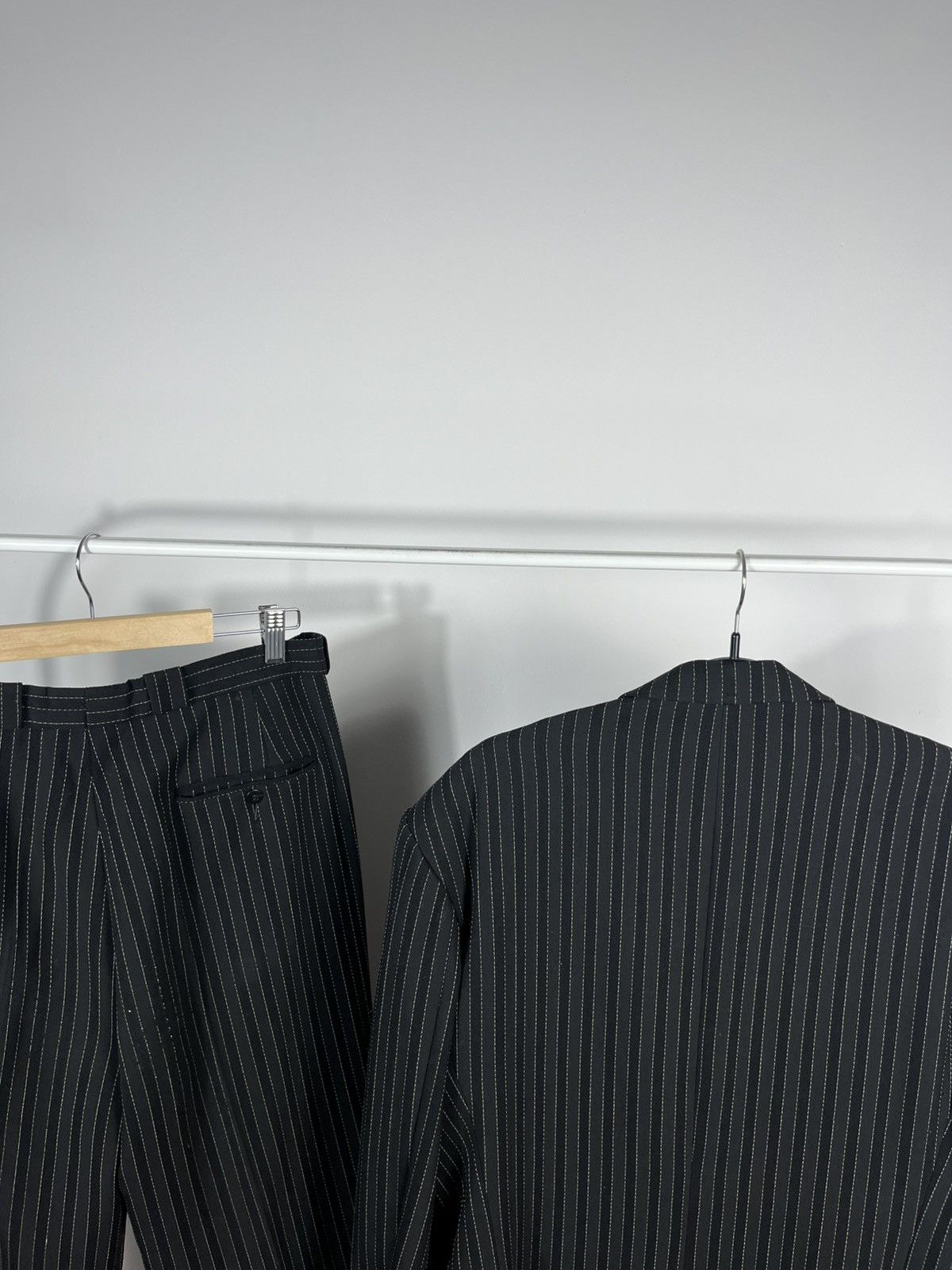 Other Vintage Wool Pinstripe Suit Set Blazer Pants Black France 52 Size 42R - 17 Thumbnail