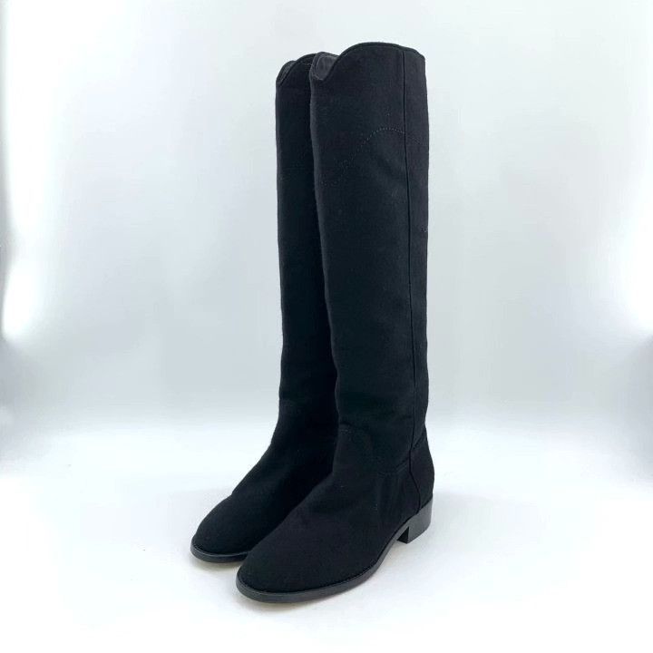 Chanel Chanel Black Suede Flat Knee-High Boots Size US 7 / IT 37 - 1 Thumbnail