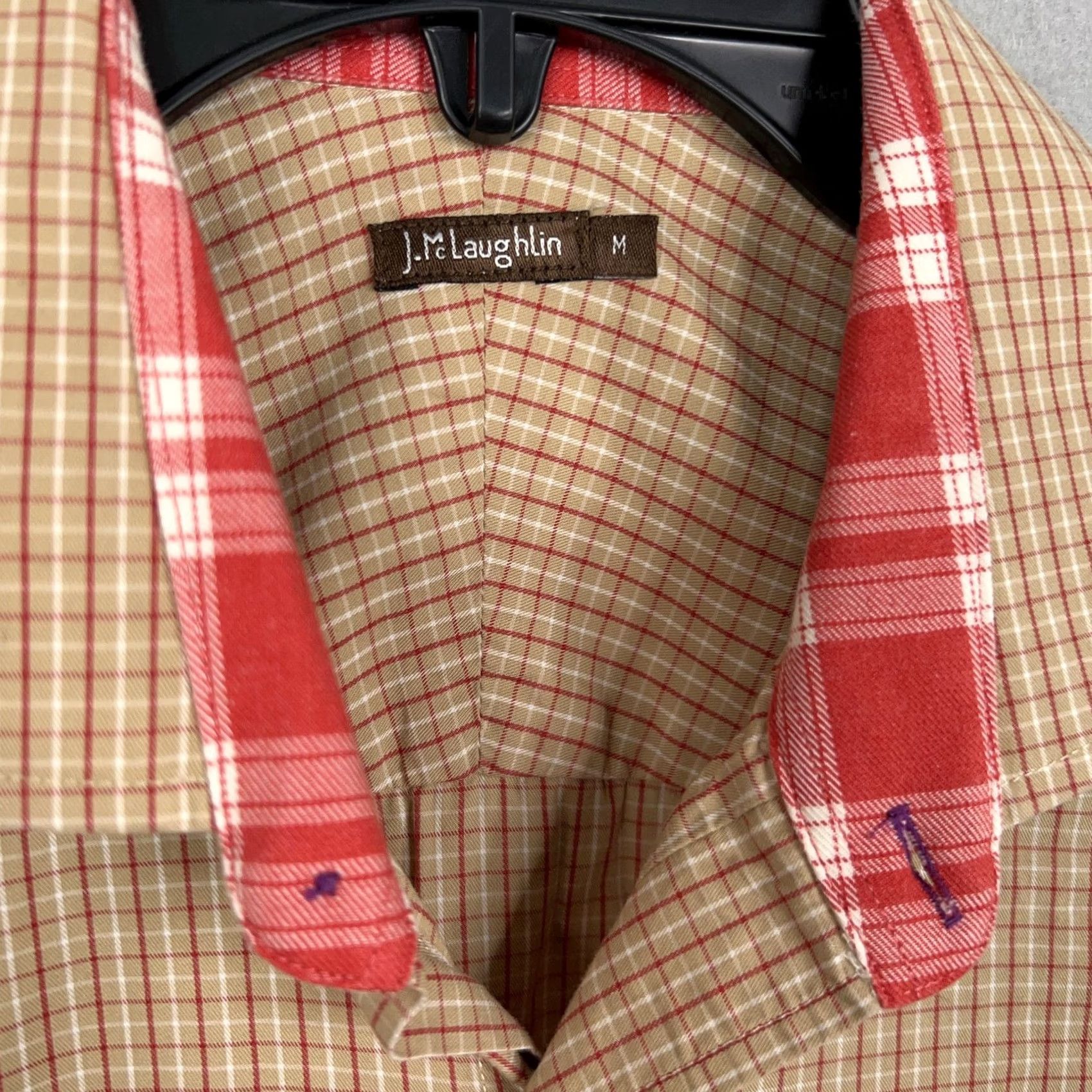 J.McLaughlin J McLaughlin Shirt Mens Medium Tan Red Plaid Dressy Office Button-Up Long Sleeve Casual Preppy Size US M / EU 48-50 / 2 - 5 Thumbnail