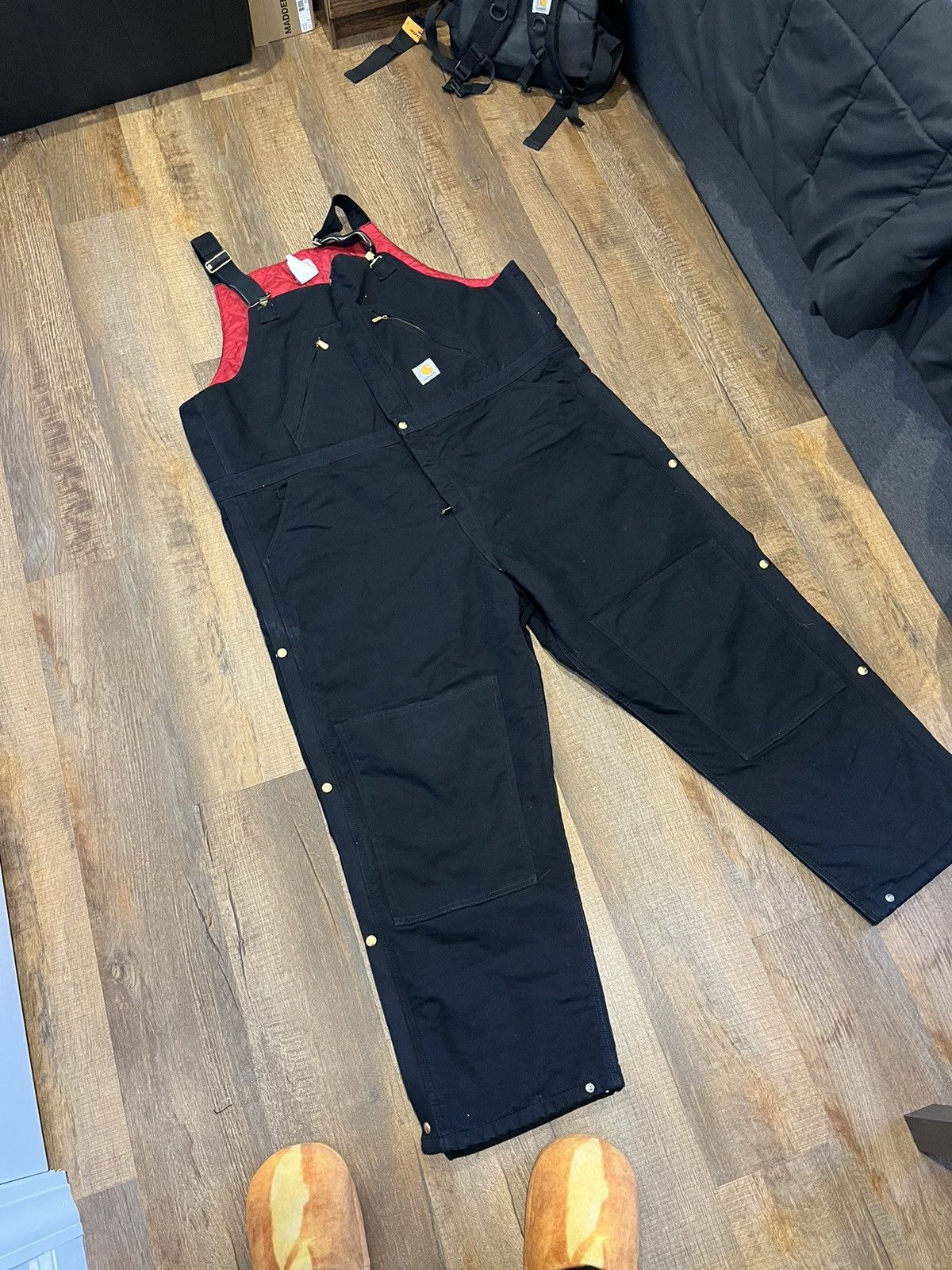 image of 50X30Carhartt Men's Black And Red Dungarees-Overalls (Size 44)