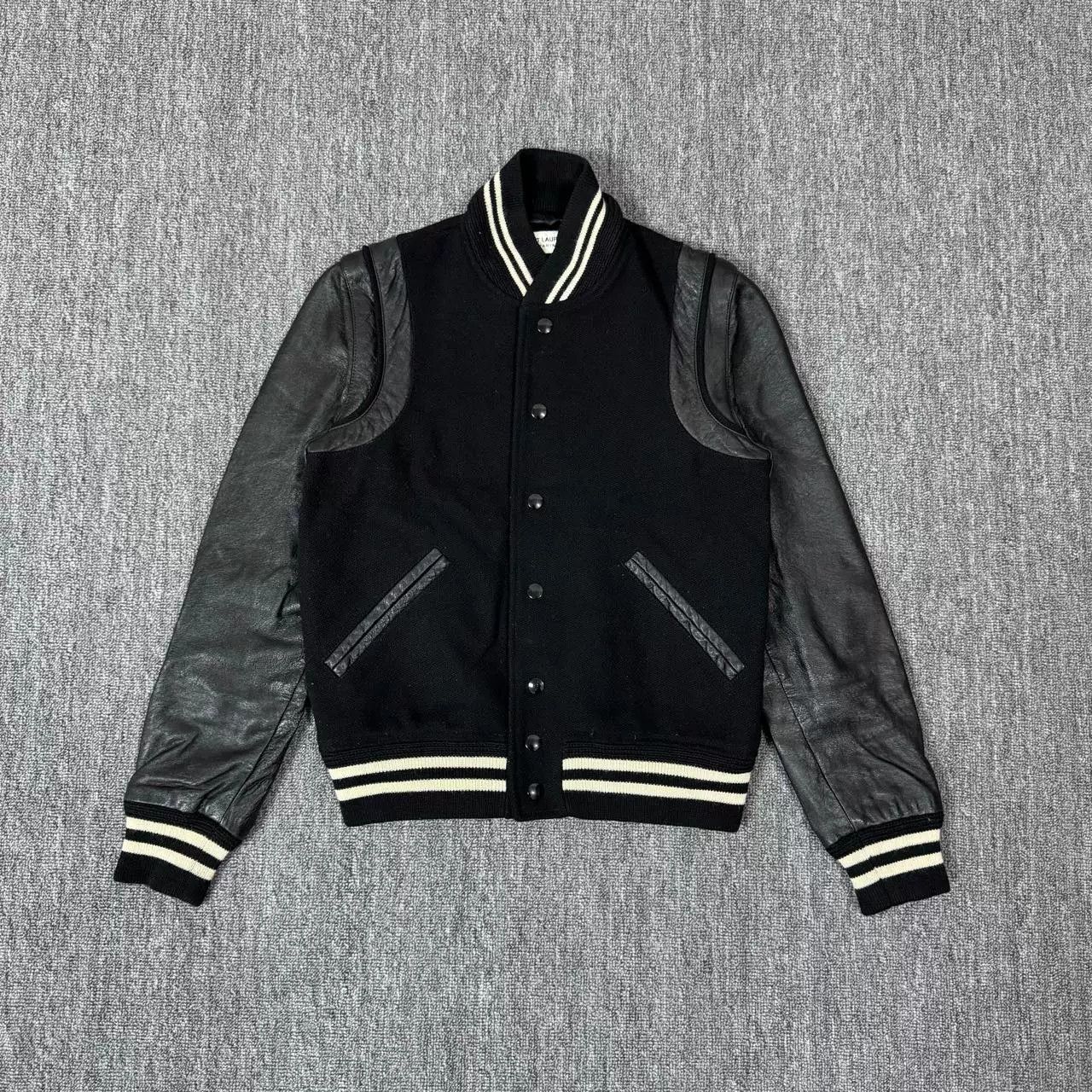 Saint Laurent Paris Saint Laurent Black Leather Sleeve Baseball Jacket Size US M / EU 48-50 / 2 - 1 Thumbnail