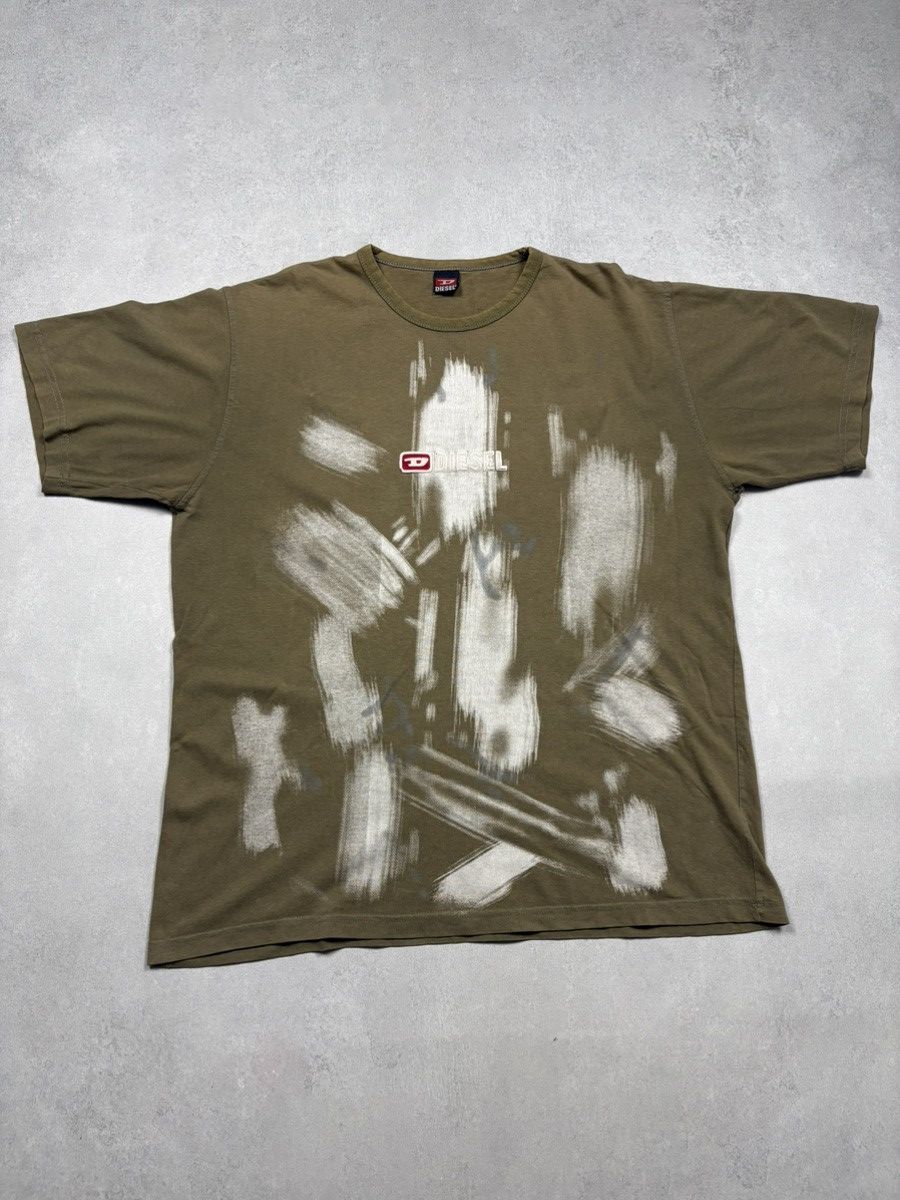 Diesel Diesel 2000s Distressed Paint-Effect Olive Tee 3D Logo XL Size US XL / EU 56 / 4 - 1 Thumbnail