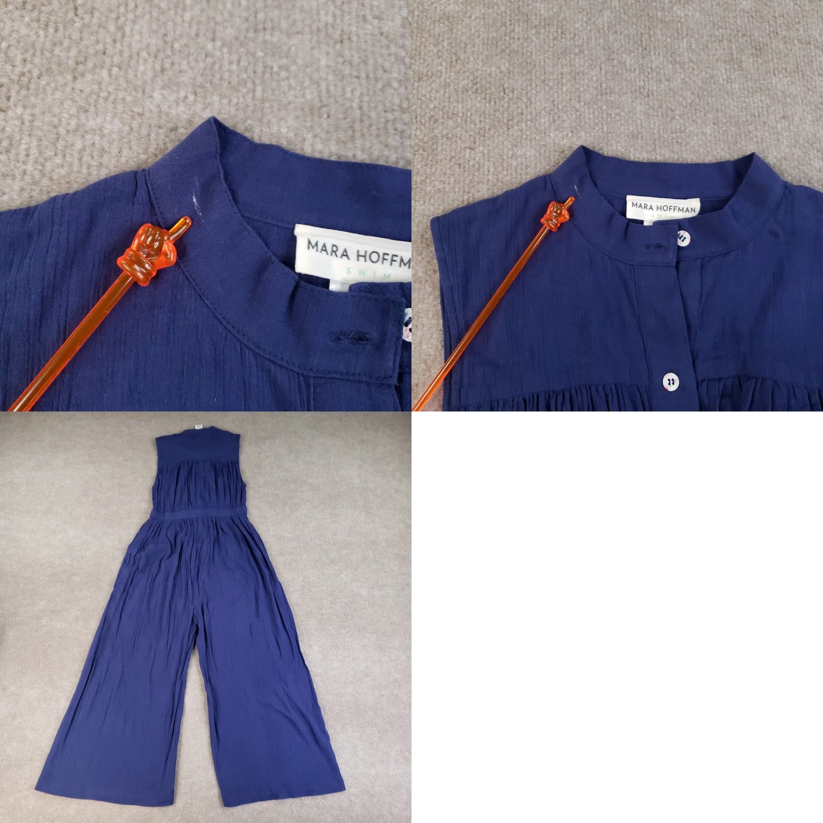 Mara Hoffman Mara Hoffman Swim Jumpsuit Womens Small Blue Organic Cotton Sleeveless Wide Leg Beach Bohemian Size 28" / US 6 / IT 42 - 8 Thumbnail
