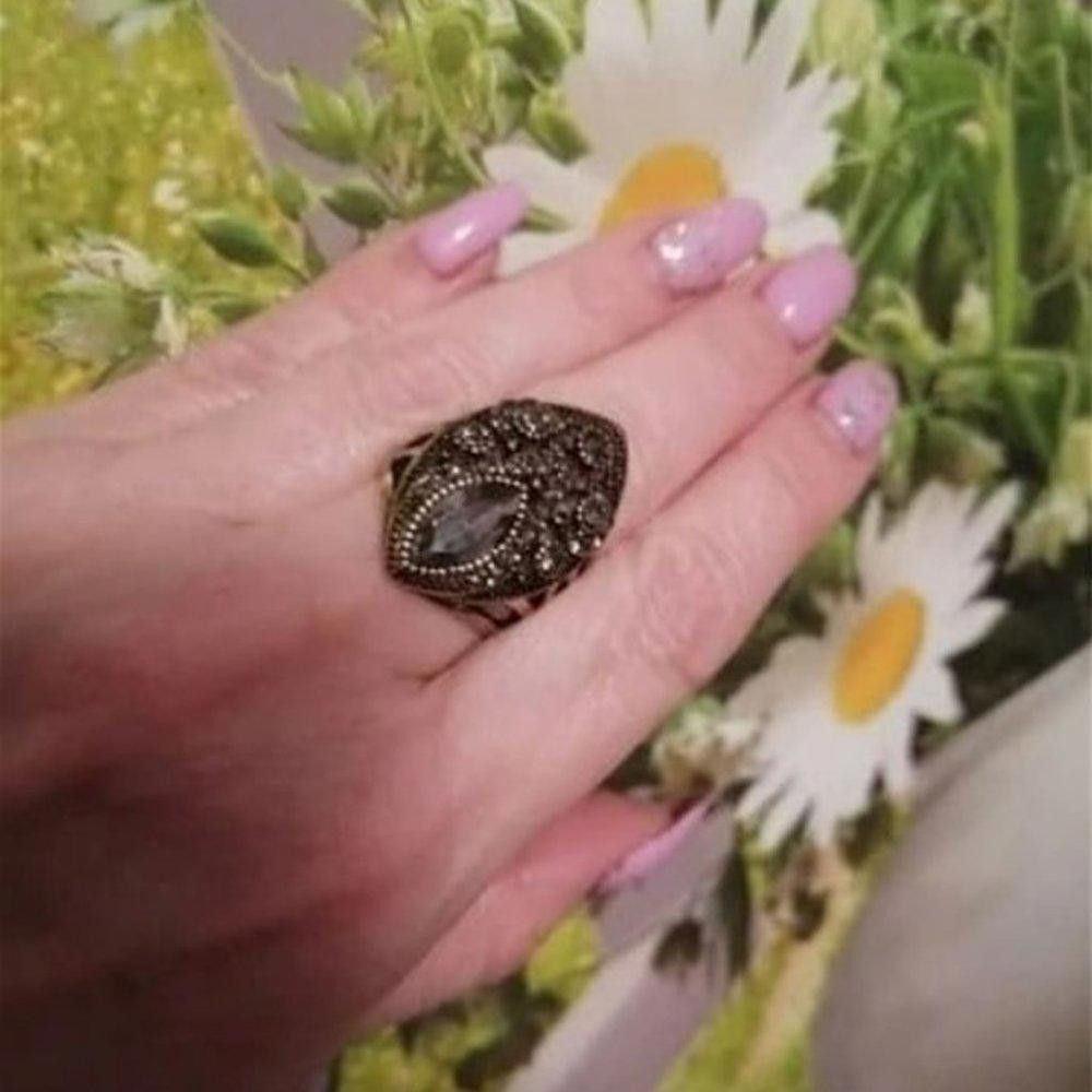 Designer Vintage Boho Gray Hollow Ethnic Antique Gold Ring Size ONE SIZE - 6 Thumbnail