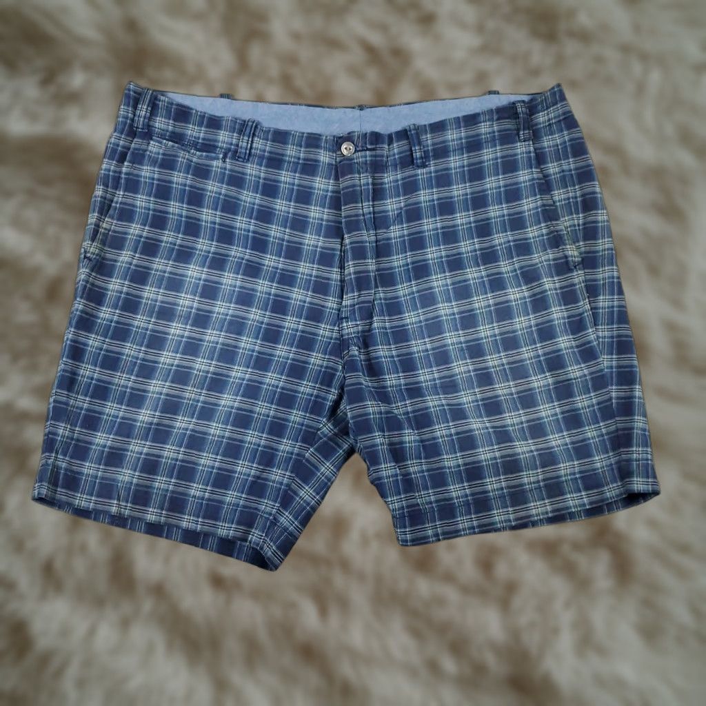 Ralph Lauren VINTAGE Ralph Lauren Shorts Men 40 Waist Blue Plaid Casual Flat Front Chino Size US 40 / EU 56 - 1 Thumbnail