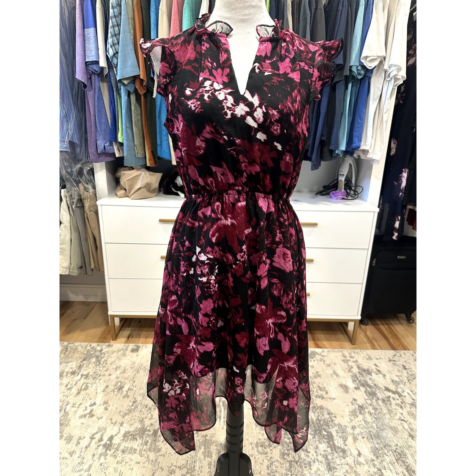 Steve Madden Steve Madden Purple Black Floral HighLow Flutter Dress S NWT Size S / US 4 / IT 40 - 2 Thumbnail