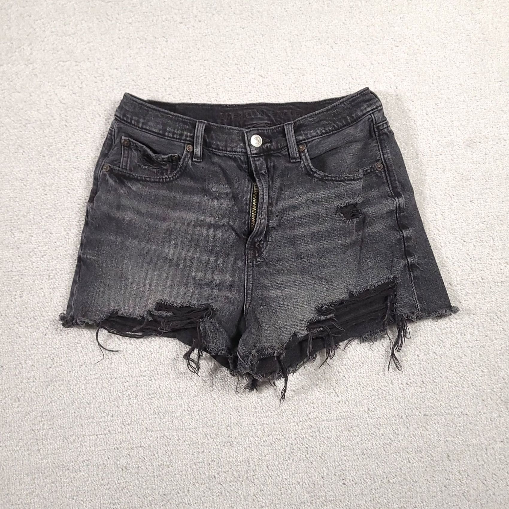 American Eagle Outfitters American Eagle Shorts Women's 8 Black Distressed Stretch Jean Hot Pants Size 30" / US 8 / IT 44 - 2 Thumbnail