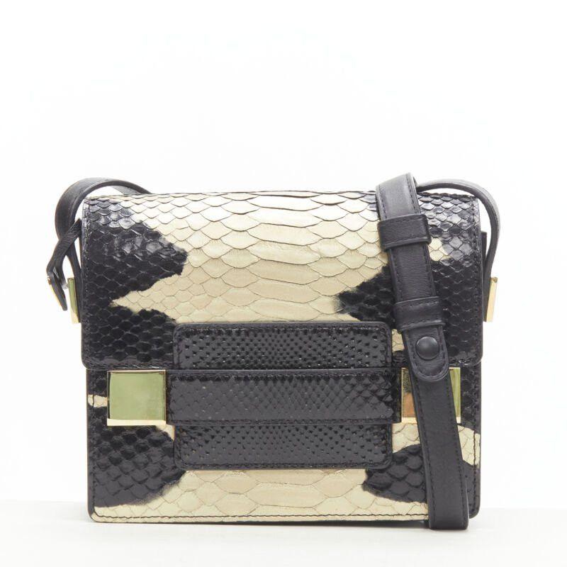 rare DELVAUX Le Madame black gold spray painted scaled leather crossbody box bag